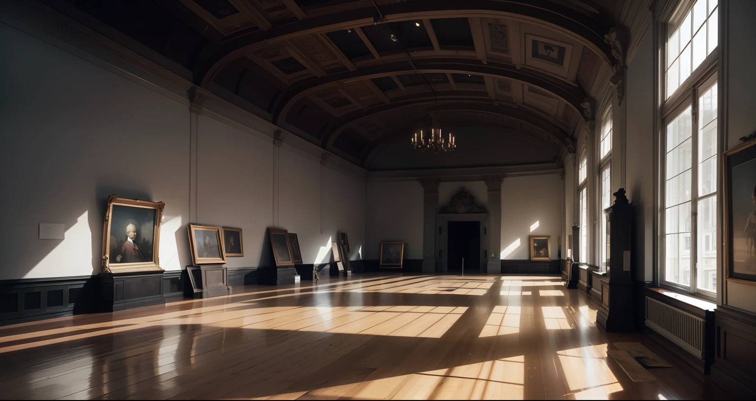 The interior of an exhibition room of a museum. full with haze an eerie lighting. there are a lot of ancient artifacts being exposed. ultra detail, hiperrealistic, ultimate photo-realism, insane photographic detail. absolutely cinematic, expert usage of lighting. film on arri alexa