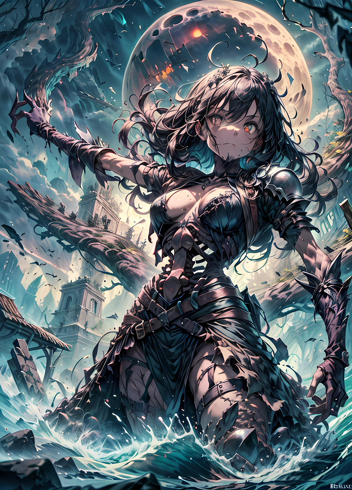 best image quality, masterpiece, super high resolution,
BREAK
"Imagine a chilling scene of a skeleton warrior standing atop an ancient tomb, shrouded in the eerie glow of the full moon. The warrior is adorned in ancient armor, rusted with age and battle-worn, with a helm that glints ominously in the moonlight. BREAK In one hand, the warrior holds a wickedly sharp sword, while the other hand is outstretched, as if beckoning you closer. The tomb beneath the skeleton is ornately decorated, with intricate carvings of snakes and skulls etched into the stone. BREAK The air is thick with the scent of decay and ancient magic, as if the tomb itself is alive with dark power. The skeleton warrior’s eyes glow with an otherworldly light, and you can almost feel the weight of its gaze upon you. BREAK In the background, the silhouette of a haunted forest looms, with twisted trees and gnarled branches reaching up to the sky like skeletal fingers. The tomb itself is perched on a cliff overlooking a raging sea, the waves crashing against the rocks far below. BREAK This image captures the essence of dark fantasy and conjures up a sense of foreboding, as if the skeleton warrior is a harbinger of doom, standing guard over the secrets buried within the ancient tomb."