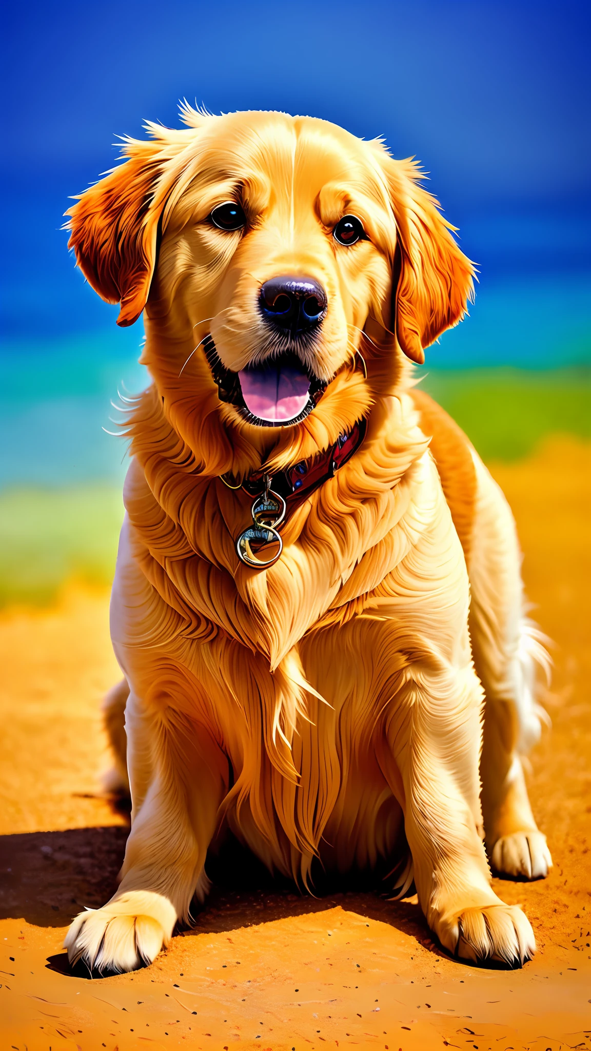 Wish a happy fluffy golden retriever，4K HD resolution，high - quality images，Award-winning image，National Geographic image with grainy background，Award-winning image，Award-winning image，hyperrealistc，A high resolution，ighly detailed，Award-winning image，ighly detailed，high-definition picture quality