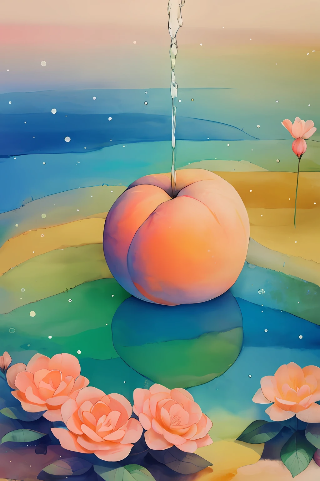 2D， ????， color pastel， water colour， Low color saturation，3，Peach，peach blossom