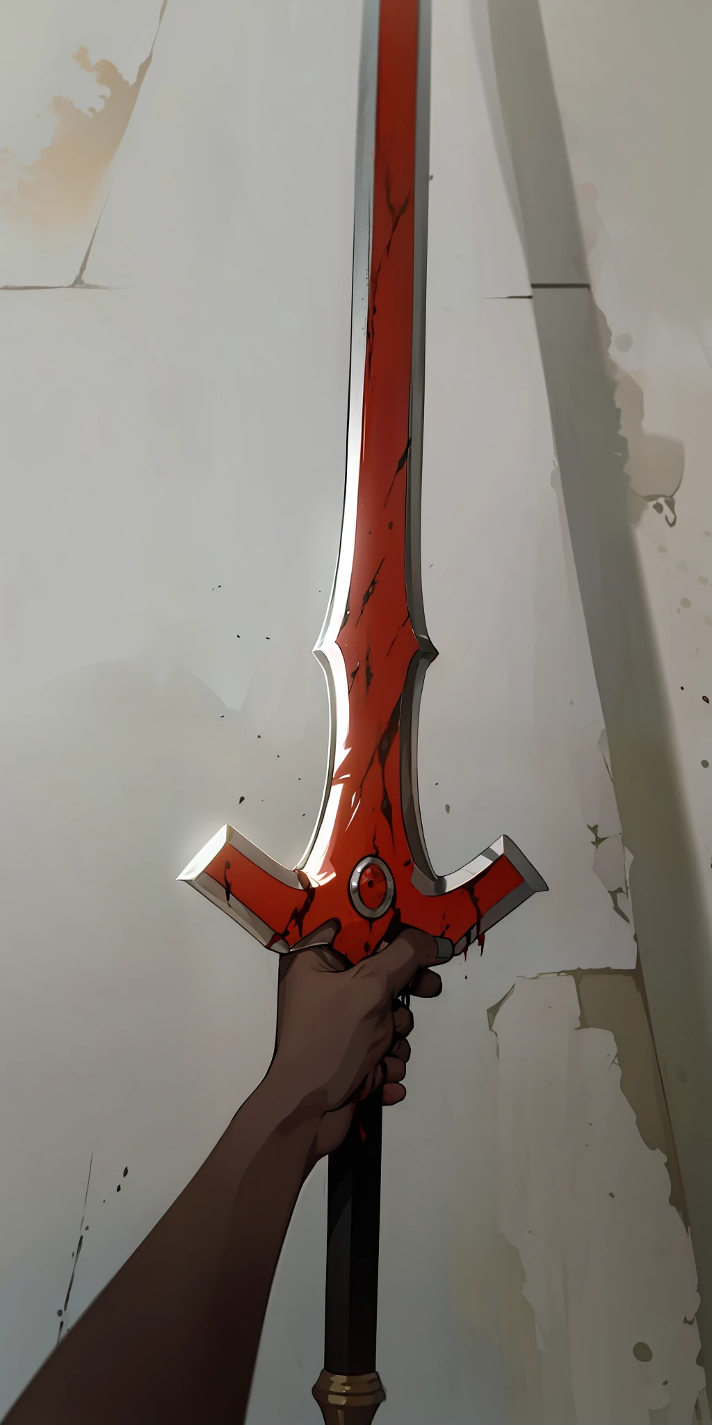 Brown hand, segurando uma espada vermelha ,feita de sangue