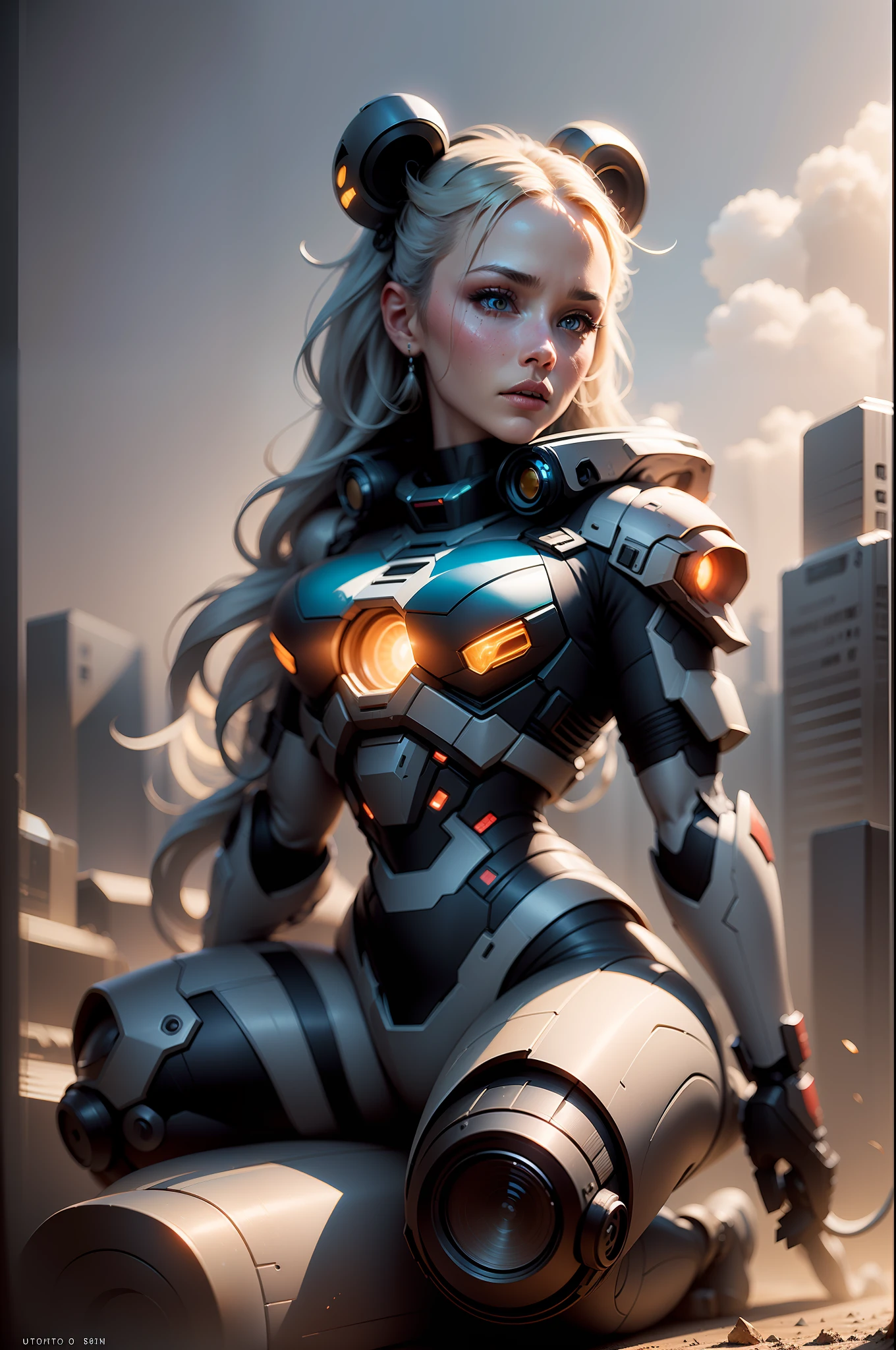 （（（The girl sits on the shoulders of a huge panda mech））），（（Girl close-up strengthened）），（（（ultra fine））），Shoot at 8K resolution，Gasoline liquid，，Lithography in intricate details，dongh（Light particles：1.2），（game concept：1.3），（deep of field:1.3)，Global illumination，well detailed，Trends on ArtStation，Epic shooting，Cinematic lighting