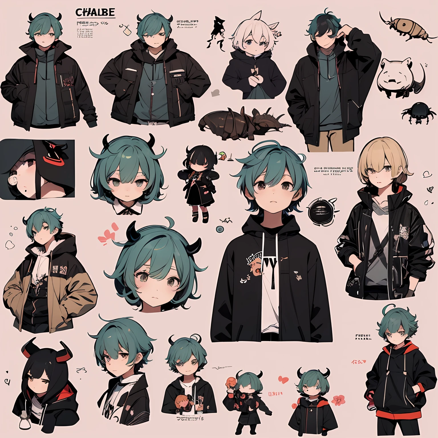 flat colour、２D、Chibi Chara、rhinoceros beetle、male child --auto