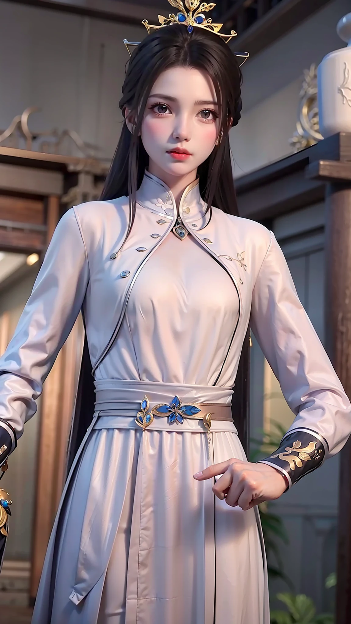 masterpiece,best quality,1girl, brown eyes, black_hair, chinese clothes,red dress,crown,jewelry,hair ornament,looking_at_viewer, cowboy shot,