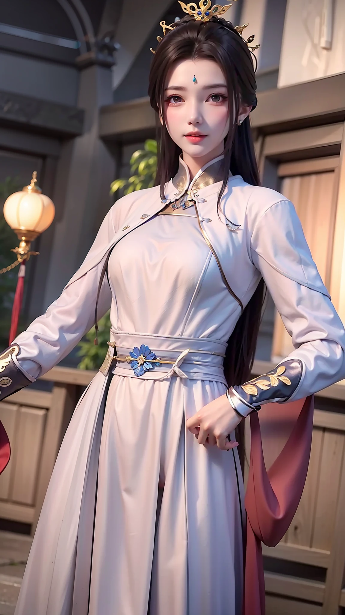 masterpiece,best quality,1girl, brown eyes, black_hair, chinese clothes,red dress,crown,jewelry,hair ornament,looking_at_viewer, cowboy shot,