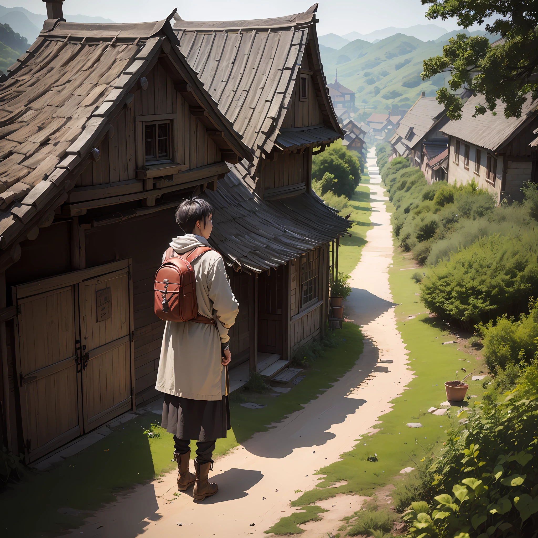 The breath of the village，Quaint look，Your younger self looks down at yourself，Surrounded by fields，Dirt fragments，Slowly led the donkey beside him，Heavy ringtones，Familiar feeling。 --auto