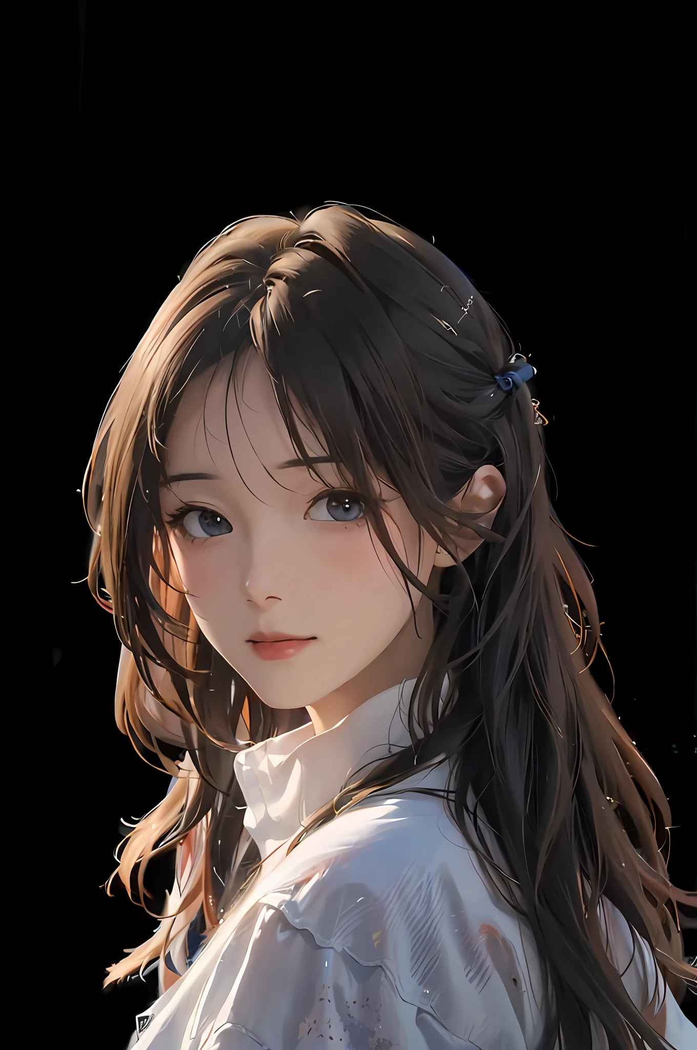 arafed image of a woman with long hair and a white shirt, 8k portrait render, Guviz-style artwork, by Yang J, Guviz, render of april, made with anime painter studio, Realistic. Cheng Yi, high quality portrait, 8k digital painting, in the art style of bowater, By Li Song