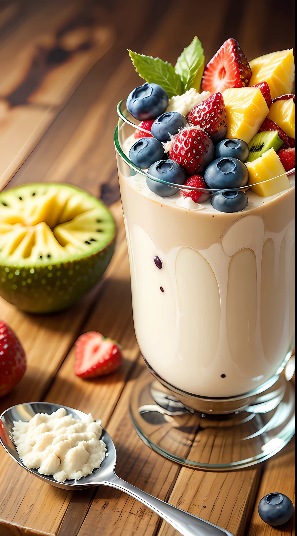 2 tablespoons chia seeds 1 cup milk (can be cow's milk, vegetable milk or yogurt) 1 tablespoon honey or other sweetener of your choice 1 teaspoon vanilla extract (optional) Chopped fresh fruits (For example, strawberries, kiwi, mango, blueberries, etc.) for topping --auto --s2