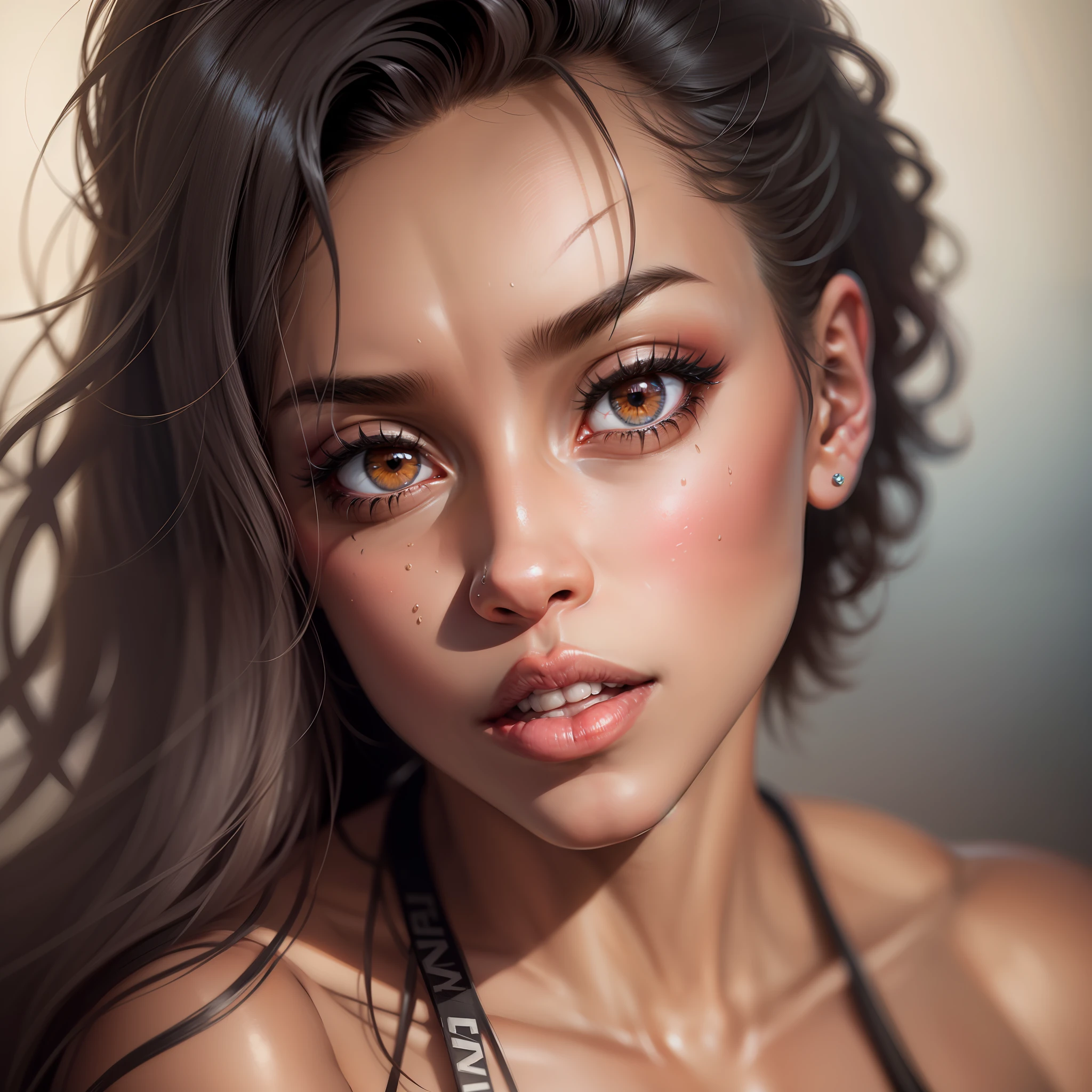 black female blkmndy, aggression, flirting with the camera, natural skin texture, hyper realism soft light, close up portrait photo by Annie Leibovitz, film, studio lighting, detailed skin, ultra realistic, bokeh, sharp feature
