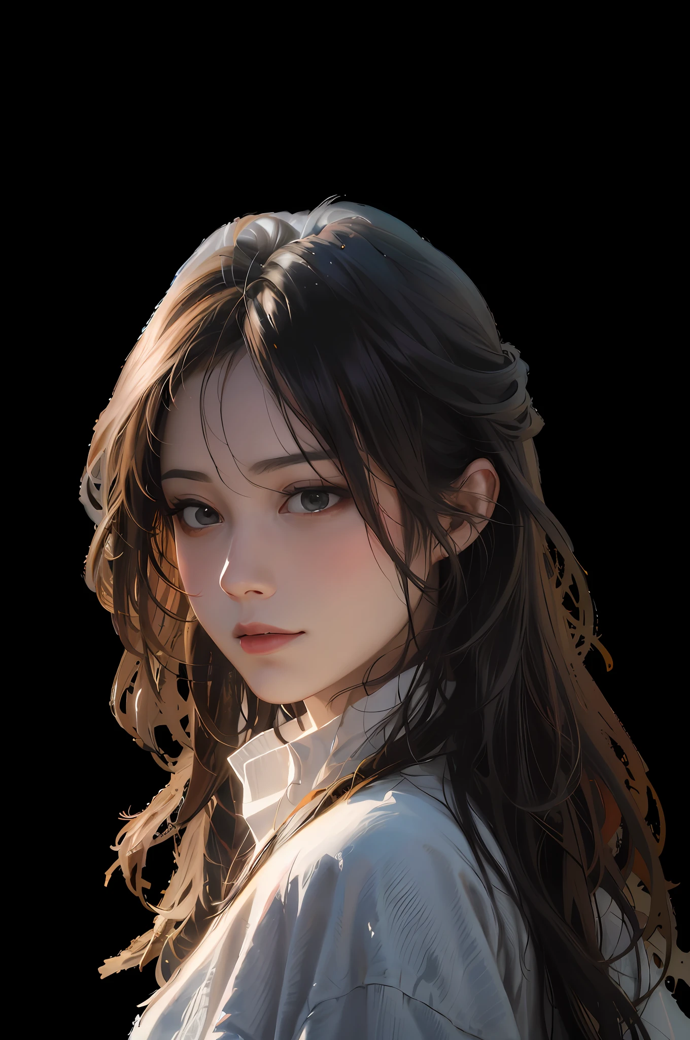 arafed image of a woman with long hair and a white shirt, 8k portrait render, Guviz-style artwork, by Yang J, Guviz, render of april, made with anime painter studio, Realistic. Cheng Yi, high quality portrait, 8k digital painting, in the art style of bowater, By Li Song