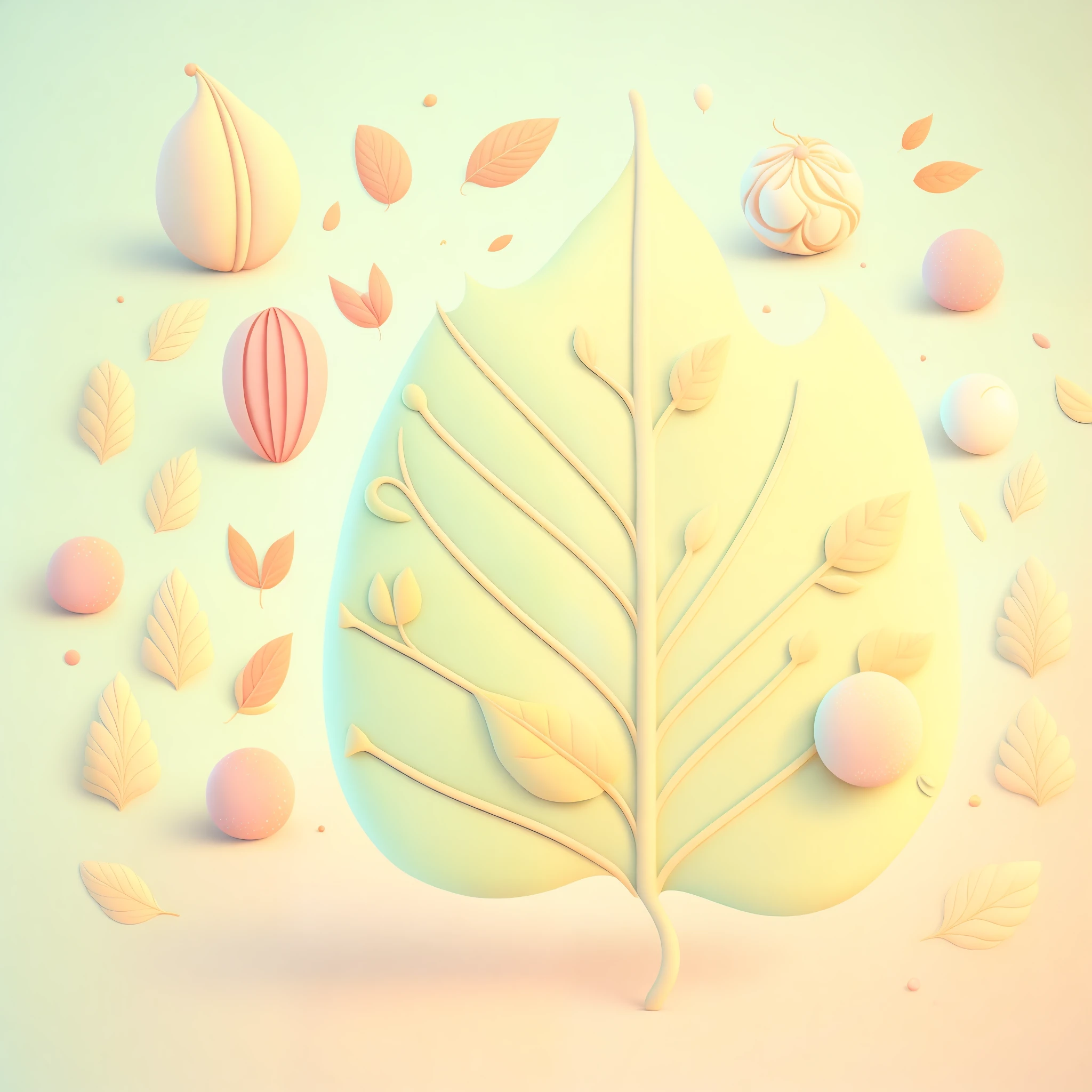 A leaf in a soft cartoon style，sweets