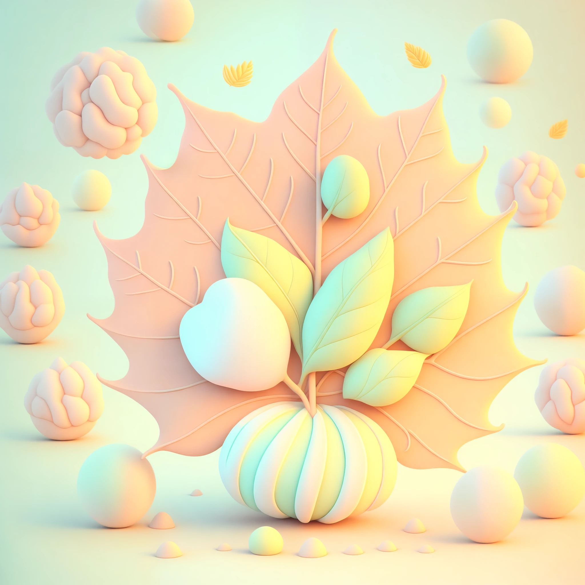 A leaf in a soft cartoon style，sweets