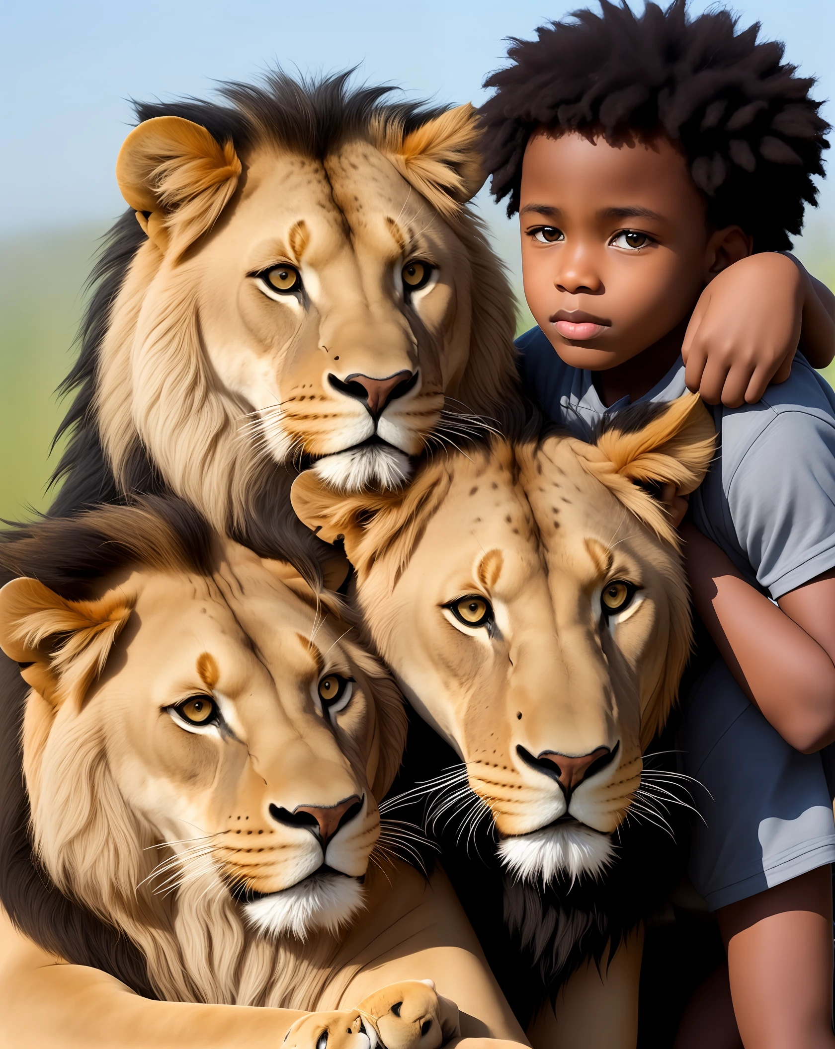 Black boy next to a lion