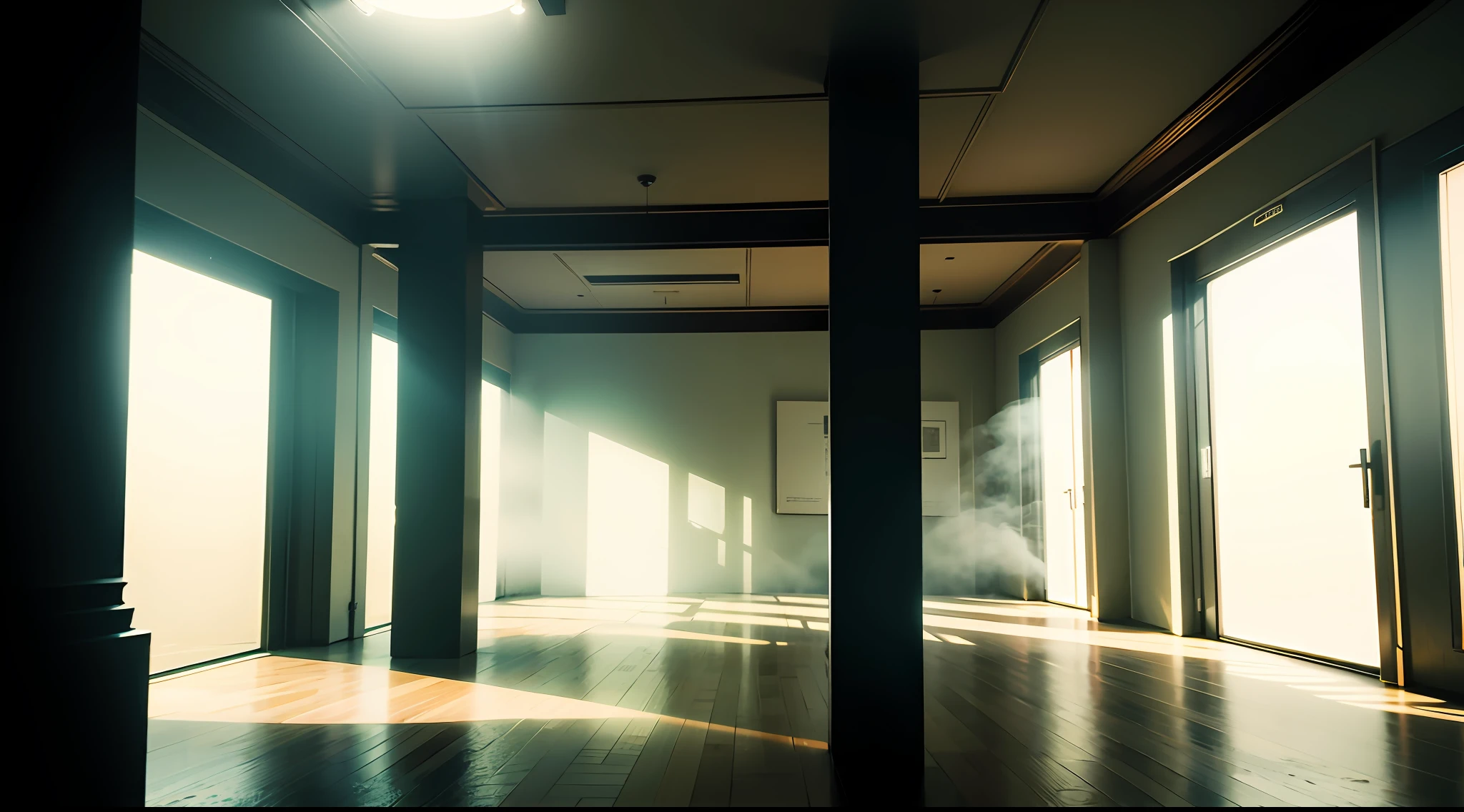 The interior of an exhibition room of a museum at night. full with haze an eerie lighting. volumetric lighting, foggy. there are a lot of ancient artifacts being exposed. ultra detail, hiperrealistic, ultimate photo-realism, insane photographic detail. absolutely cinematic, expert usage of lighting. film on arri alexa, horror movie, dramatic lighting, masterpiece, masterful lighting, deep shadows, ???? influences.