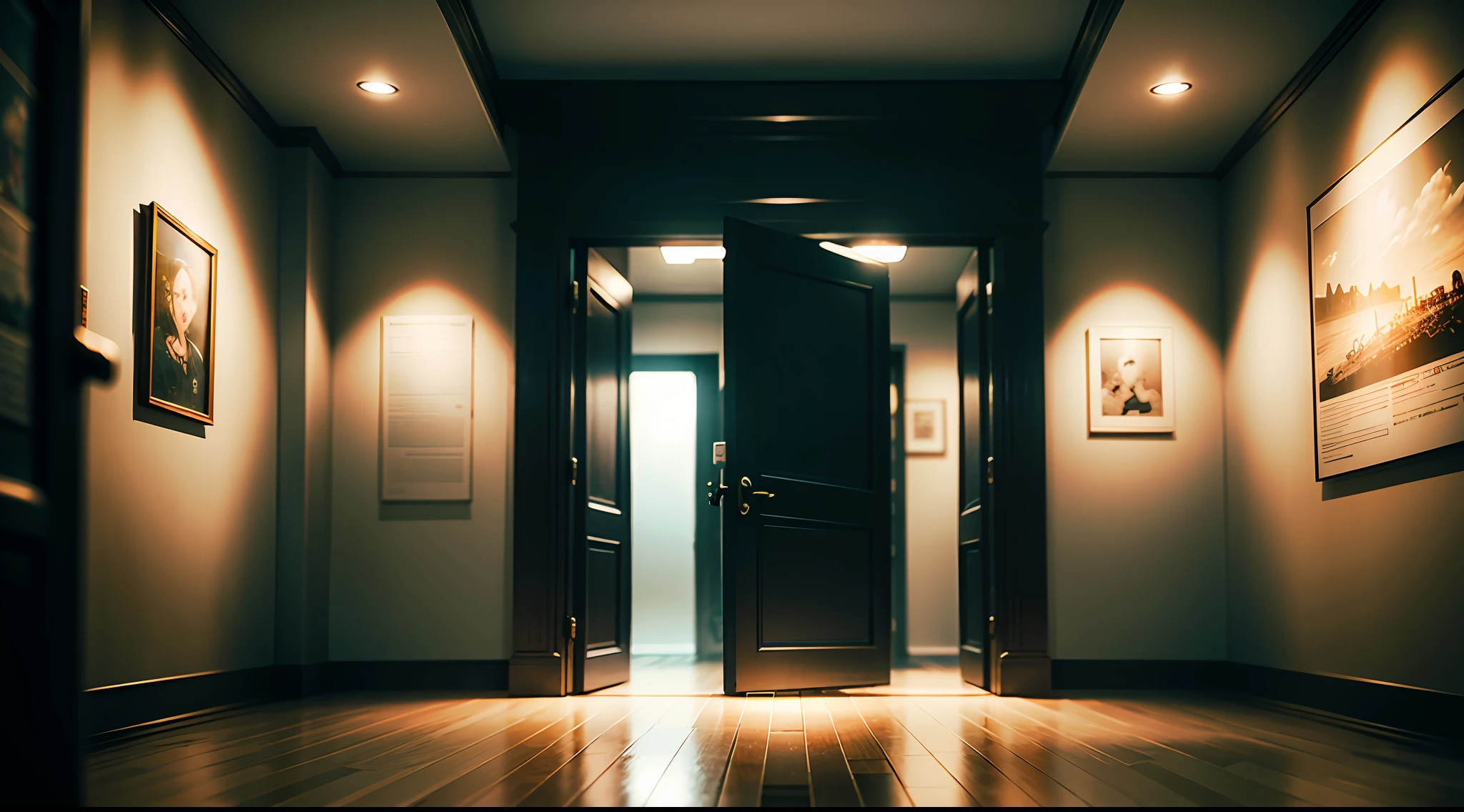 The interior of an exhibition room of a museum at night. full with haze an eerie lighting. volumetric lighting, foggy. there are a lot of ancient artifacts being exposed. ultra detail, hiperrealistic, ultimate photo-realism, insane photographic detail. absolutely cinematic, expert usage of lighting. film on arri alexa, horror movie, dramatic lighting, masterpiece, masterful lighting, deep shadows, noir influences.