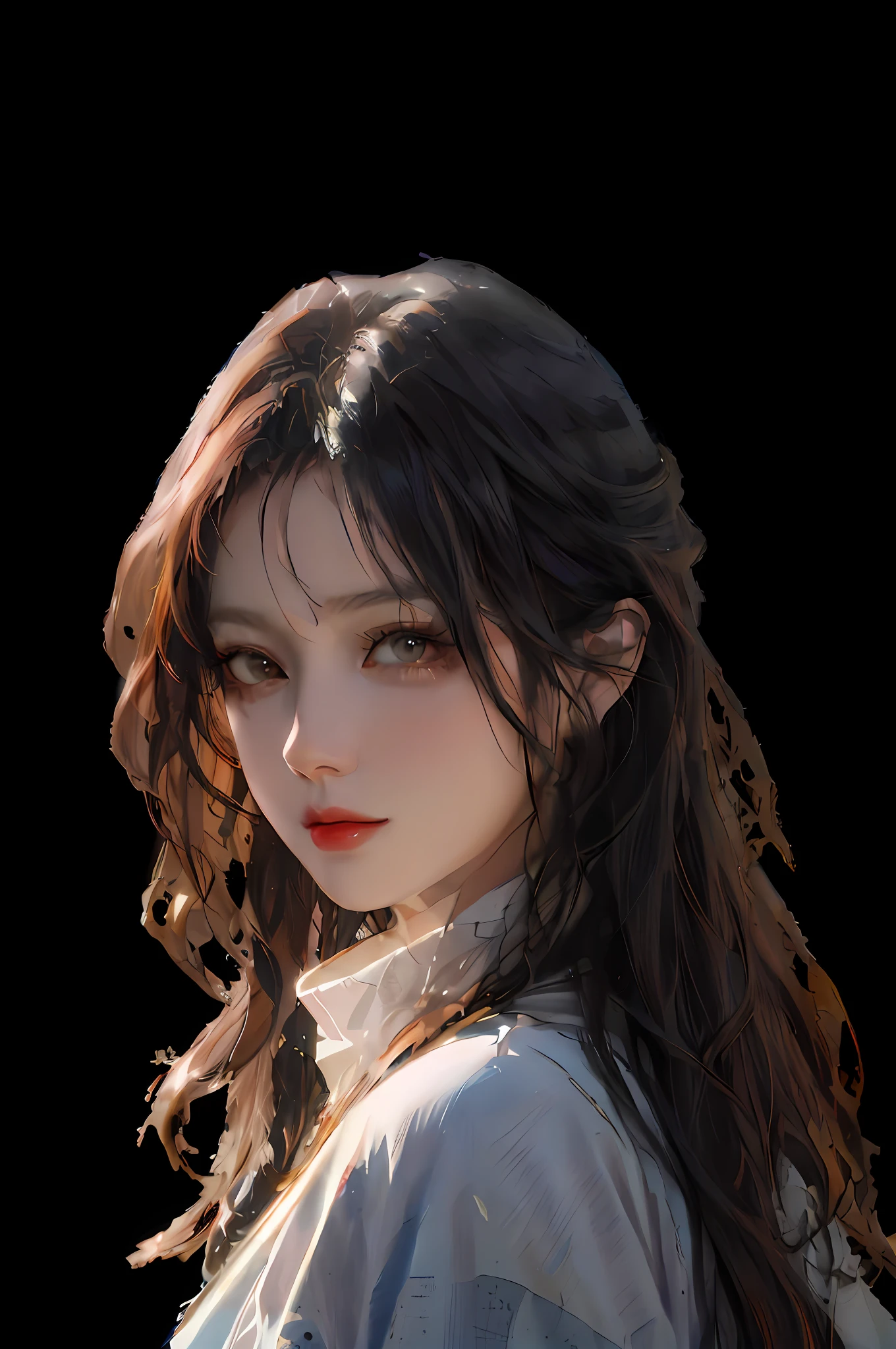 arafed image of a woman with long hair and a white shirt, 8k portrait render, Guviz-style artwork, by Yang J, Guviz, render of april, made with anime painter studio, Realistic. Cheng Yi, high quality portrait, 8k digital painting, in the art style of bowater, By Li Song
