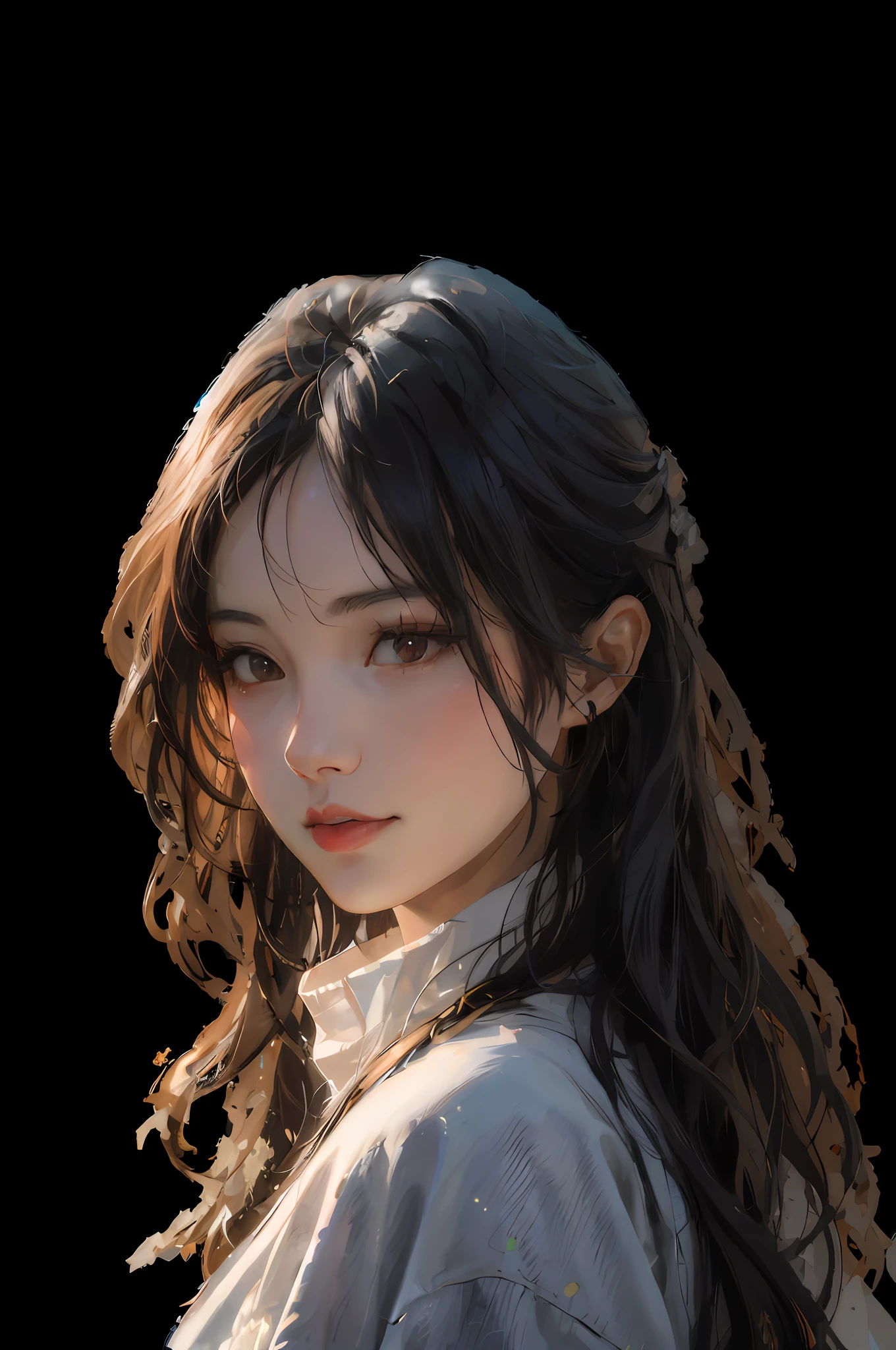 arafed image of a woman with long hair and a white shirt, 8k portrait render, Guviz-style artwork, by Yang J, Guviz, render of april, made with anime painter studio, Realistic. Cheng Yi, high quality portrait, 8k digital painting, in the art style of bowater, By Li Song
