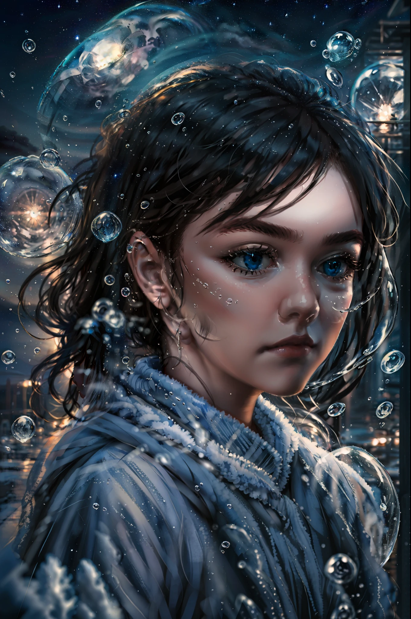 masterpiece, best quality, 1girl, starry,air bubble, cinematic lighting