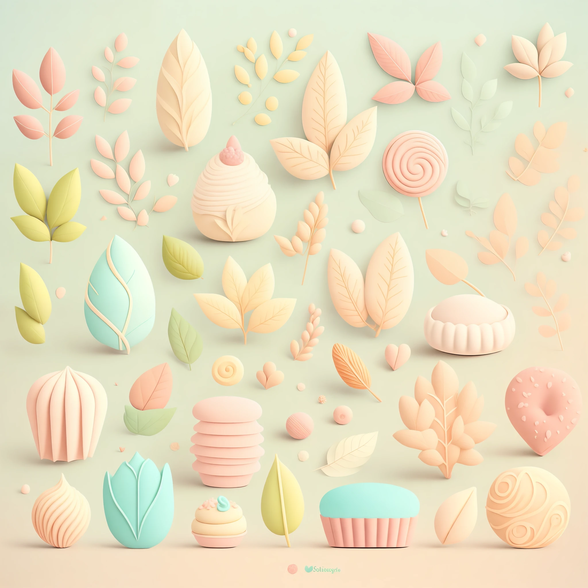 Soft cartoon style leaves，sweets