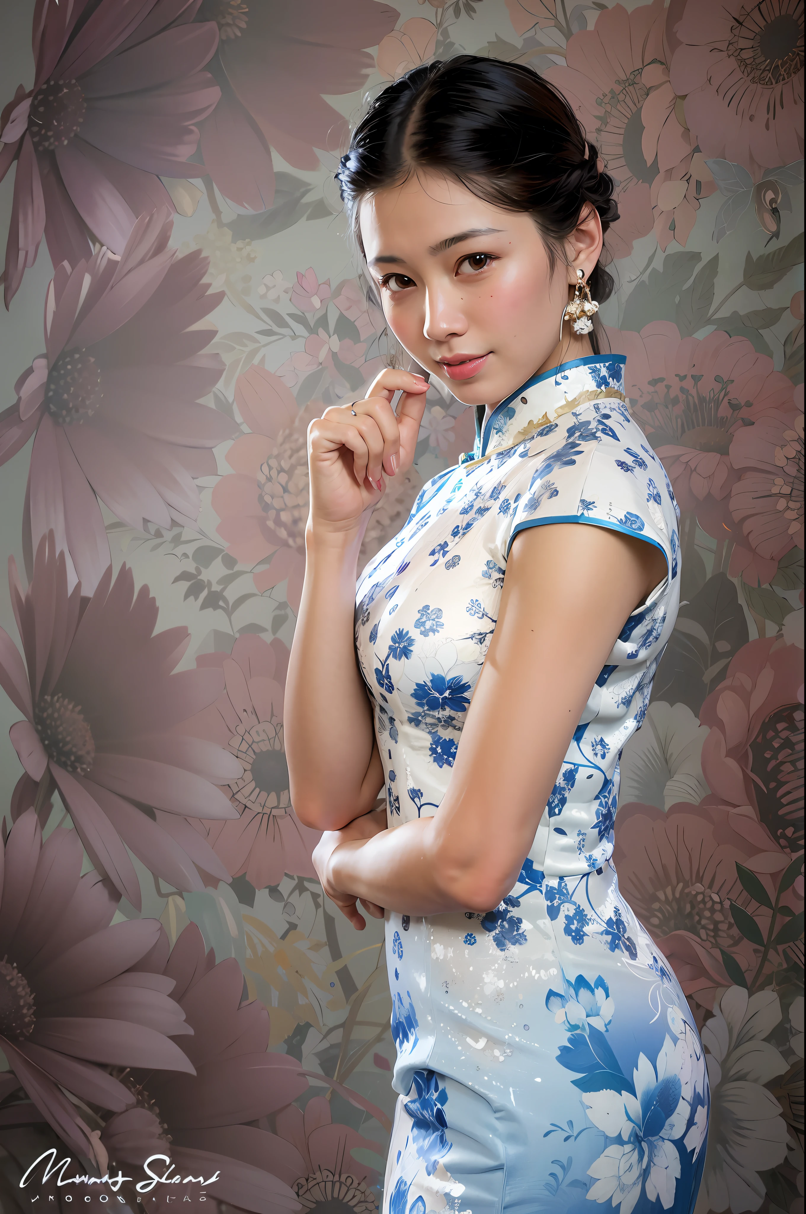 arafed asian woman in a blue and white dress posing for a picture, wearing a blue qipao dress, in a blue qipao, cheongsam, chinese woman, chinese girl, chinese dress, chinese style, traditional chinese clothing, with acient chinese clothes, chinese costume, traditional chinese, chinese princess, young asian girl, beautiful oriental woman