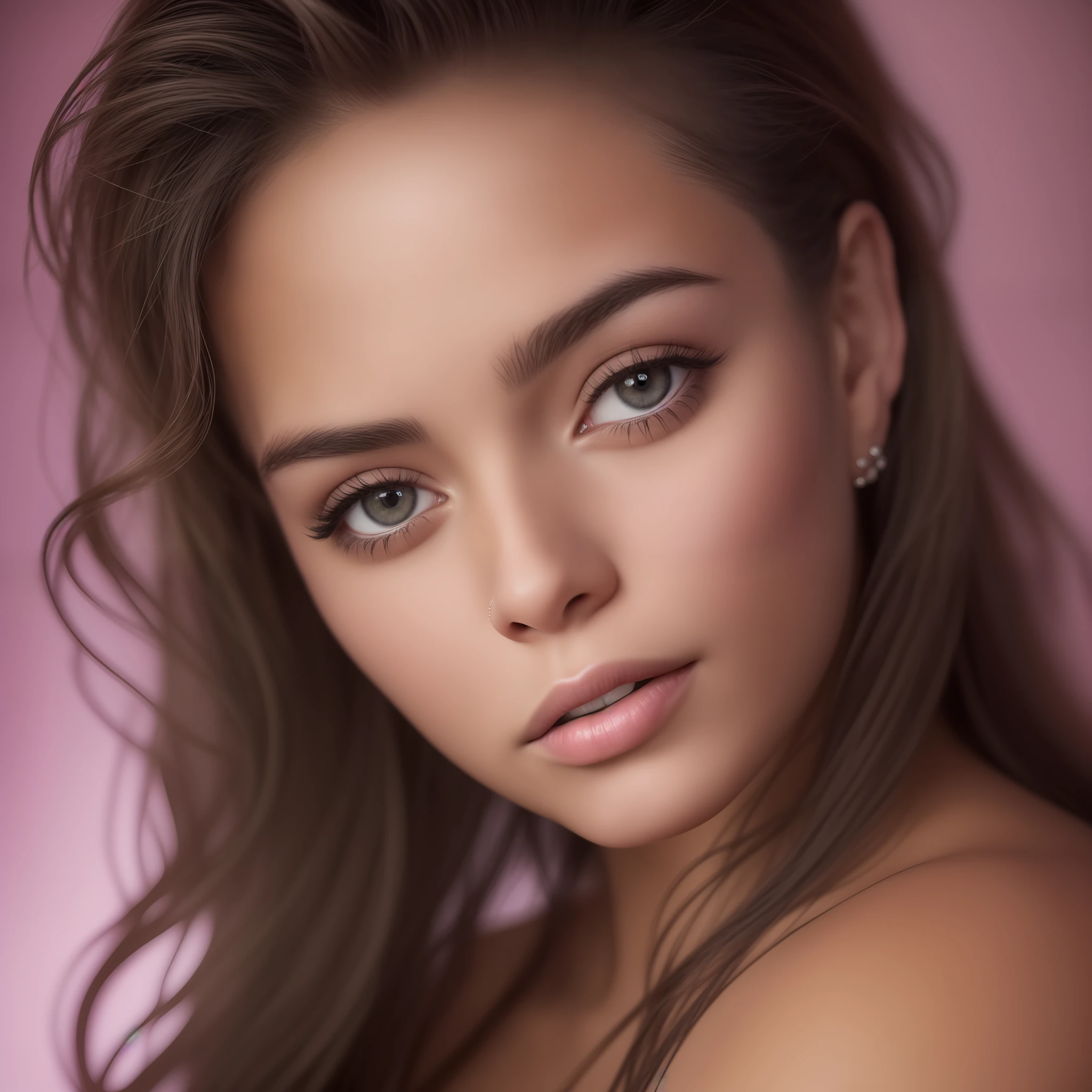 While female blkmndy, aggression, flirting with the camera, natural skin texture, hyper realism soft light, close up portrait photo by Annie Leibovitz, film, studio lighting, detailed skin, ultra realistic, bokeh, sharp feature