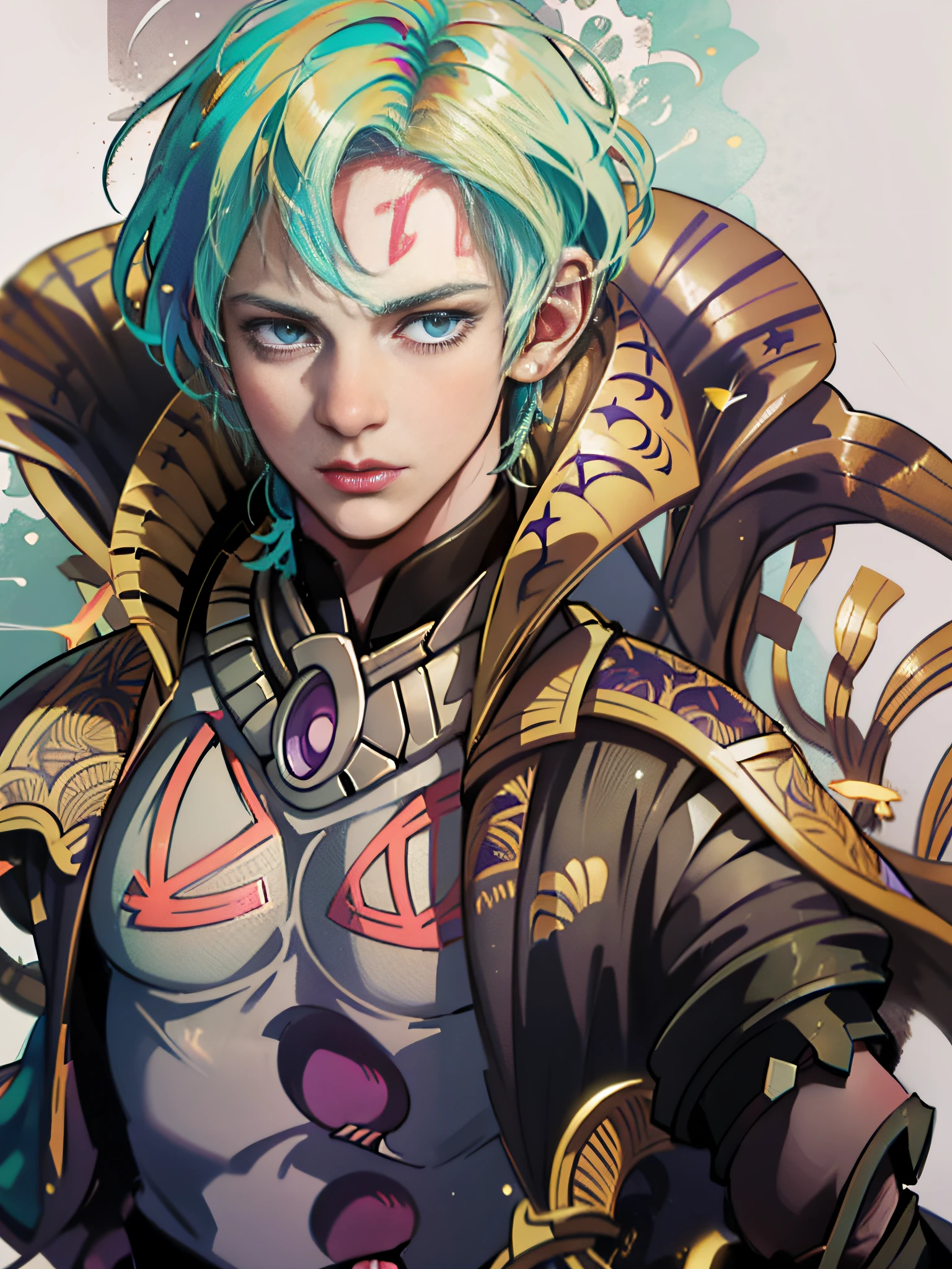 cinematic lighting, drop shadow, anime style, UHD, masterpiece, anatomically correct, super detail, textured skin, high details, high quality, highres, 16k, There is a cyberpunk type of alien creatures (age boy) in this picture, Warframe Art,SoulCalibur Art,Dark Soul Art,(Open pose:1.7)