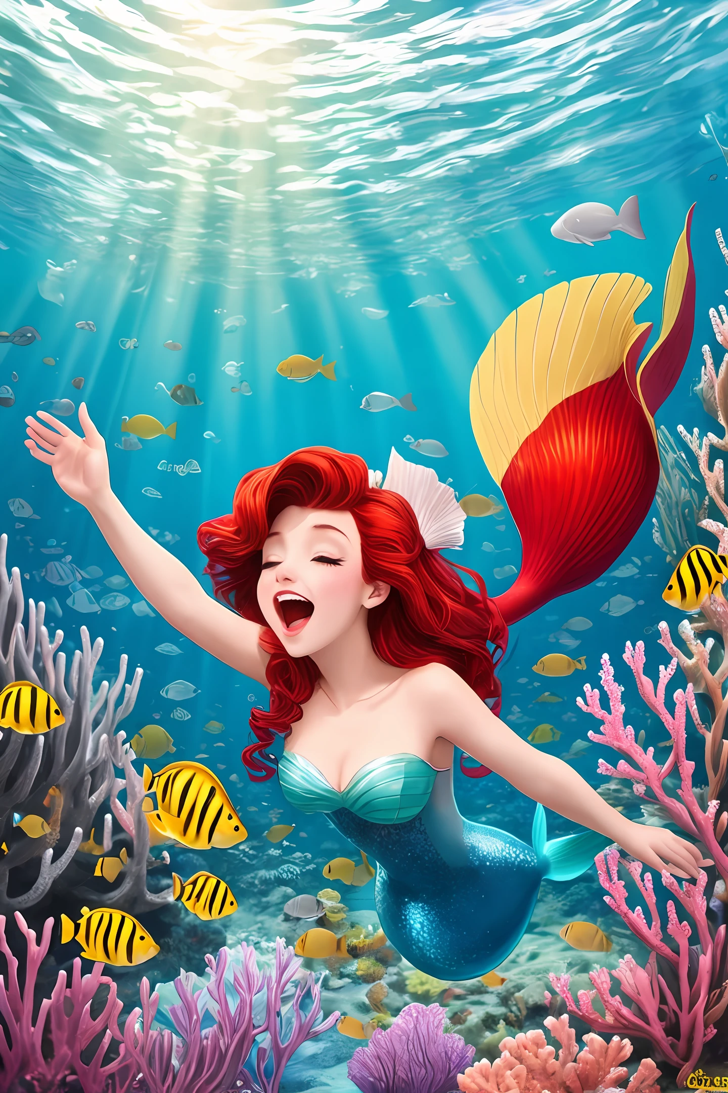 Little mermaid singing under the sea