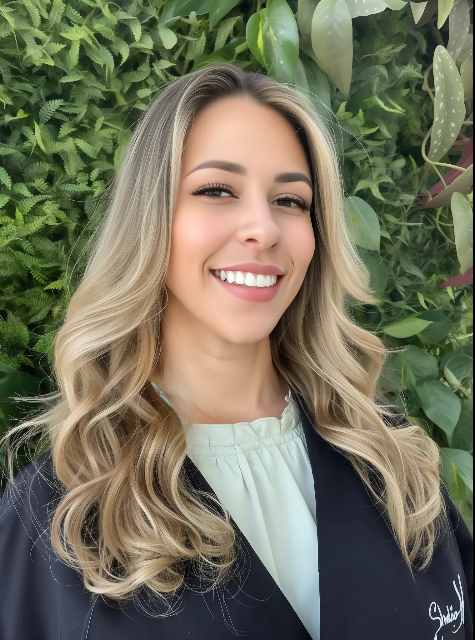 a woman with long blonde hair and a black jacket smiles at the camera, julia fuentes, Lorena Avarez, Marischa Becker, Alanis Guillen, fernanda suarez, Malika Favre, Profile Picture: Headshot, imagem profissional, morena com cabelos loiros tingidos, imagem profissional, photo shot in the head, foto de perfil profissional, Alana Fletcher, Caroline Gariba, all naked looking to the camera