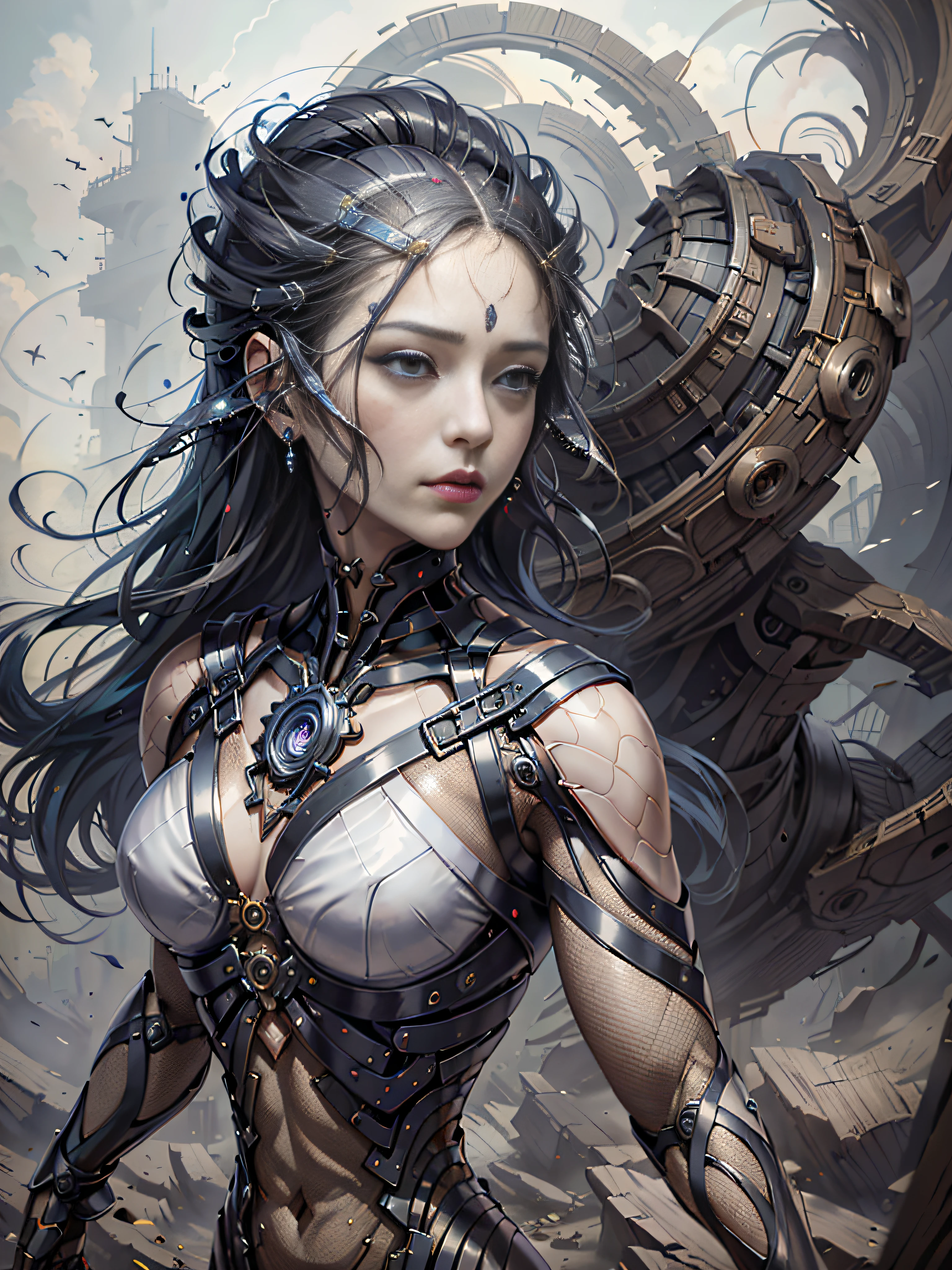 official art, unity 8k wallpaper, ultra detailed, beautiful and aesthetic, masterpiece, best quality, (zentangle, mandala, tangle, entangle), (fractal art:1.3) , 1girl, extremely detailed, dynamic angle, cowboyshot, the most beautiful form of chaos, elegant, a brutalist designed, vivid colours, romanticism, by james jean, roby dwi antono, ross tran, francis bacon, michal mraz, adrian ghenie, petra cortright, gerhard richter, takato yamamoto, ashley wood, atmospheric, ecstasy of musical notes, streaming musical notes visible