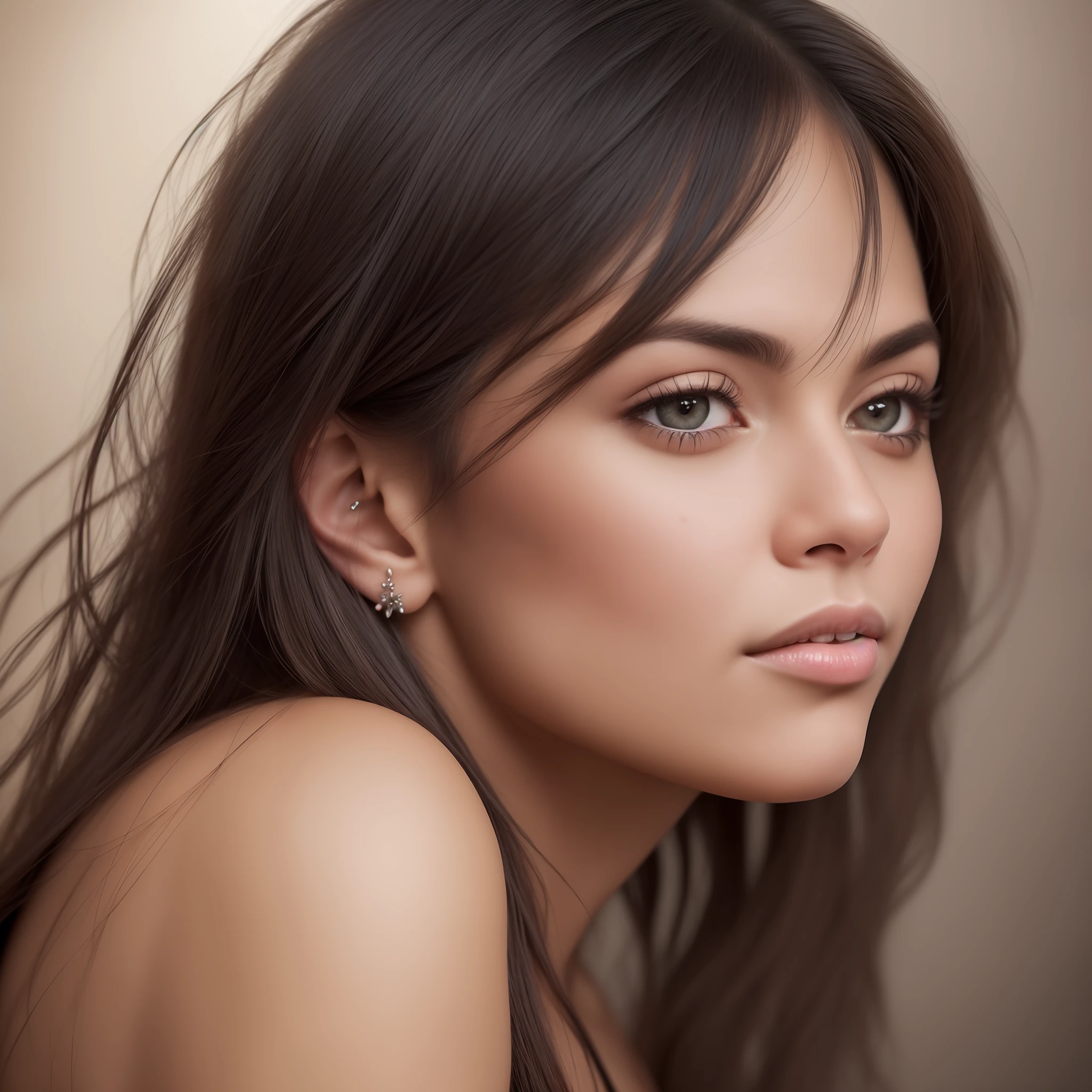While female blkmndy, aggression, flirting with the camera, natural skin texture, hyper realism soft light, close up portrait photo by Annie Leibovitz, film, studio lighting, detailed skin, ultra realistic, bokeh, sharp feature