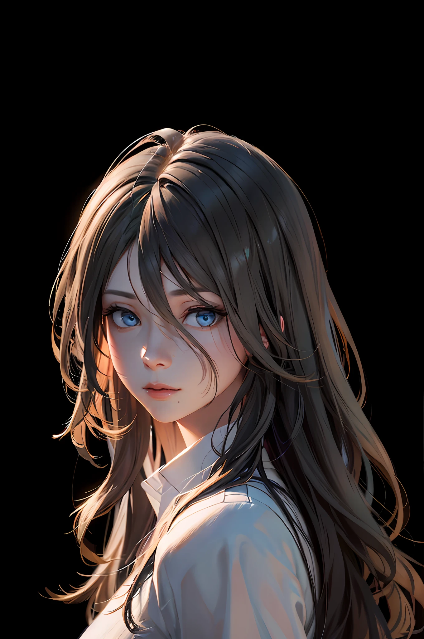 arafed image of a woman with long hair and a white shirt, 8k portrait render, Guviz-style artwork, by Yang J, Guviz, render of april, made with anime painter studio, Realistic. Cheng Yi, high quality portrait, 8k digital painting, in the art style of bowater, By Li Song