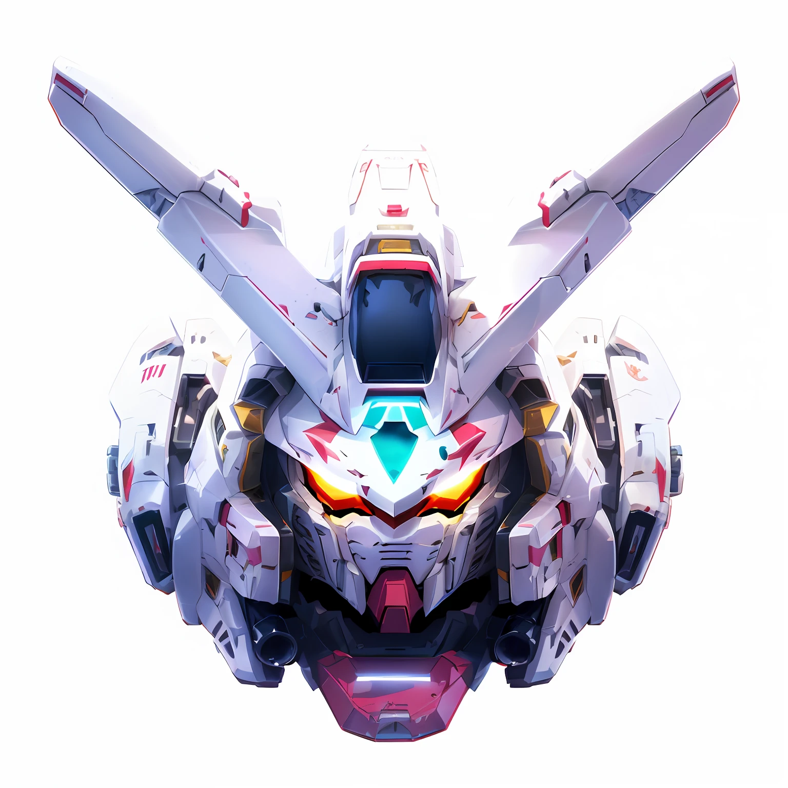 a close up of a robot with a large head and a large ears, gundam head, robot mecha female dragon head, cinematic front shot, an anime large mecha robot, white mecha, mecha wings, barbatos mobile suit, anime robotic mixed with organic, alexandre ferra white mecha, glass oled mecha visor, cool mecha style,
