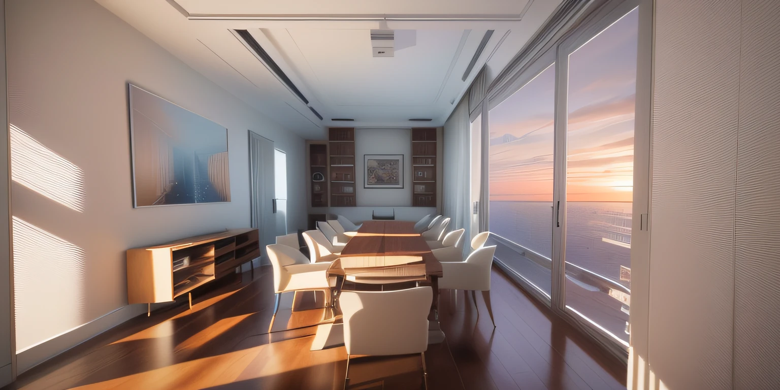 There was a room with table and chairs，There is a painting on the wall, low angle dimetric rendering, very detailed render, high detail render, Detailed rendering, highly detailed render, fully detailed render, detailed archviz render, photograph of 3d ios room, detailed 3d render, detailed 3 d render, 3D rendering, 3 d rendered, detailed render