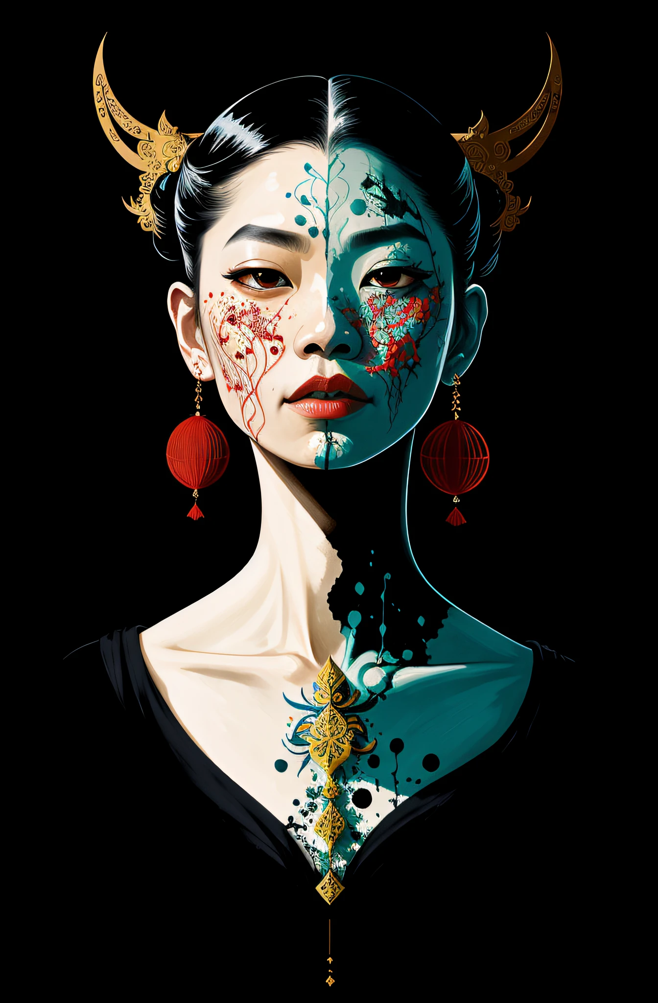 ( yae miko : 0.8  ) ,  there is ugliness in beauty, but there is also beauty in ugliness. in the style of adrian ghenie, esao andrews, jenny saville, edward hopper, surrealism, dark art by james jean, takato yamamoto, inkpunk minimalism