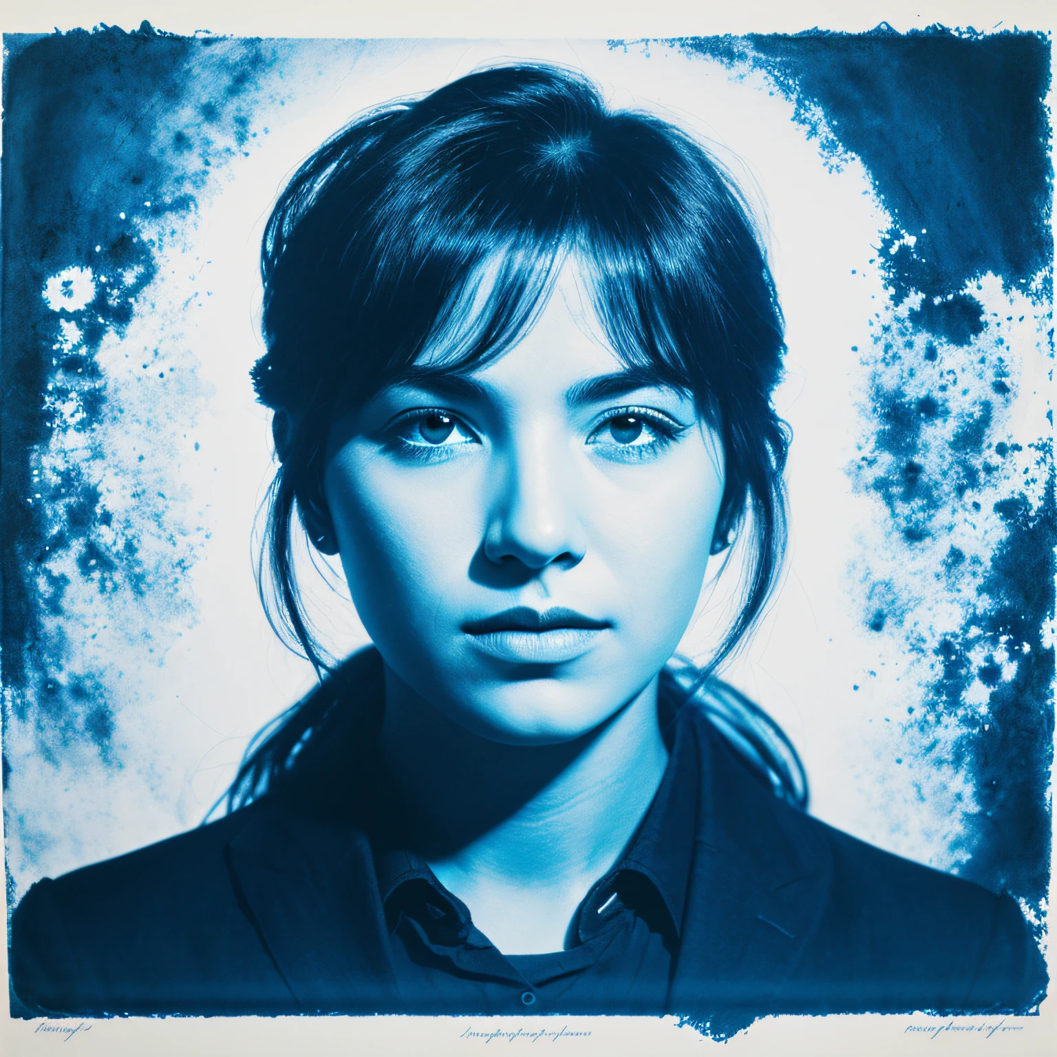 purple Cyanotype printing portrait art, Graphic design, poster, fine art -- s200 -- ar 9:16 -- chaos 15 -- V5:2 --auto
