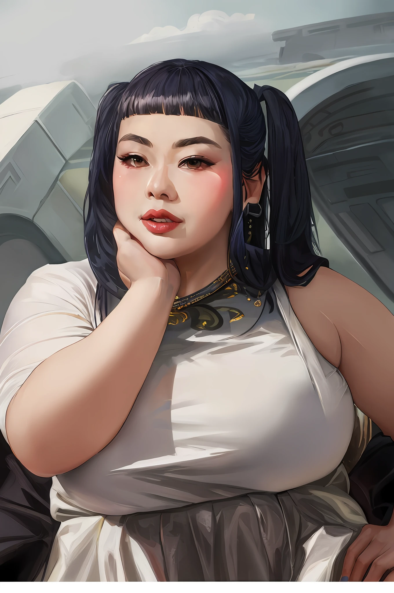there is a woman with a yellow shirt and a black skirt, bbwchan, Asian Woman, a portrait of a plump woman, Asian Women, trending on bbwchan, star trek asian woman, photo from a promo shoot, asian female, basia tran, Glamour Shot, taken in the early 2020s, alluring plus sized model