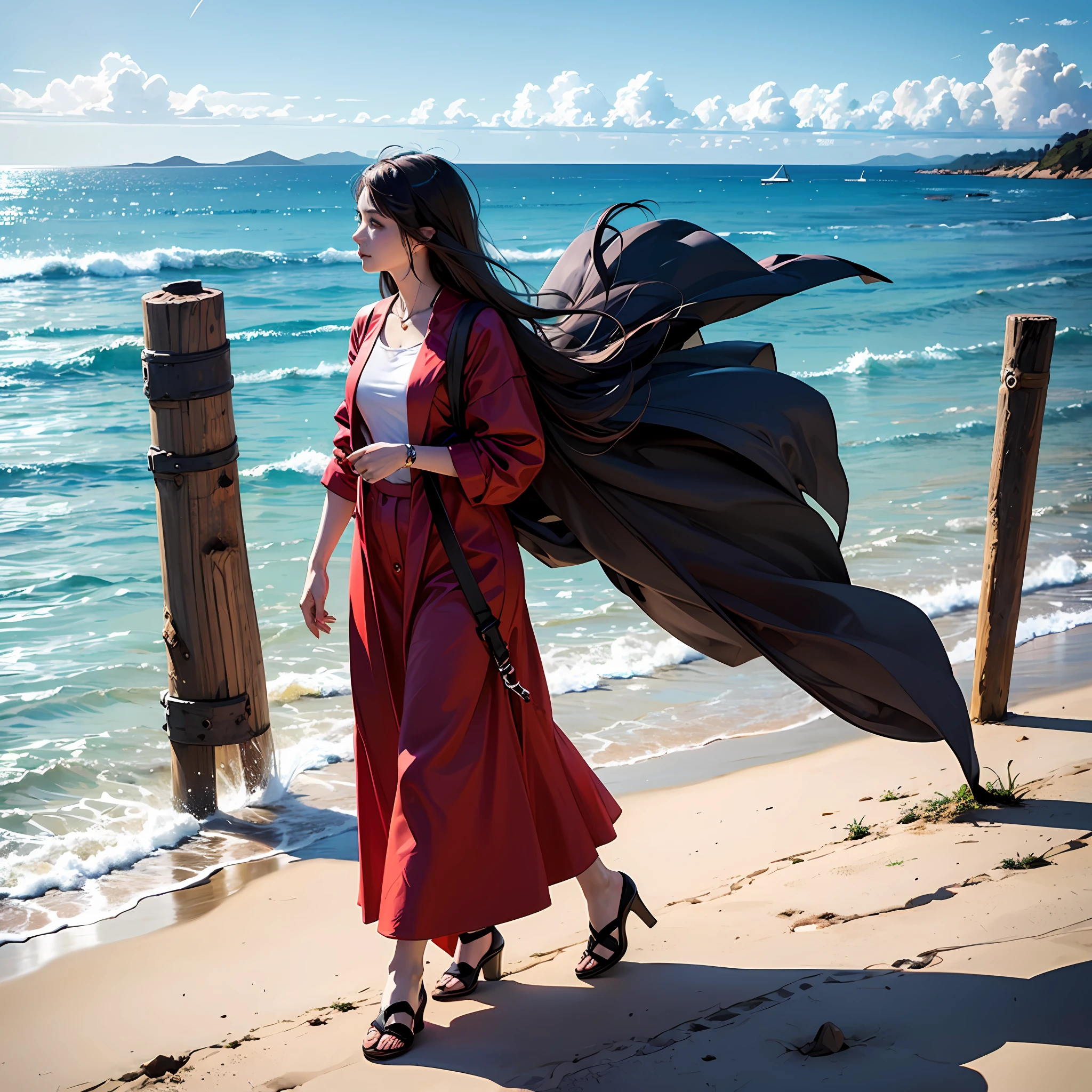 Ursula turn to human and walk beside the beach --auto