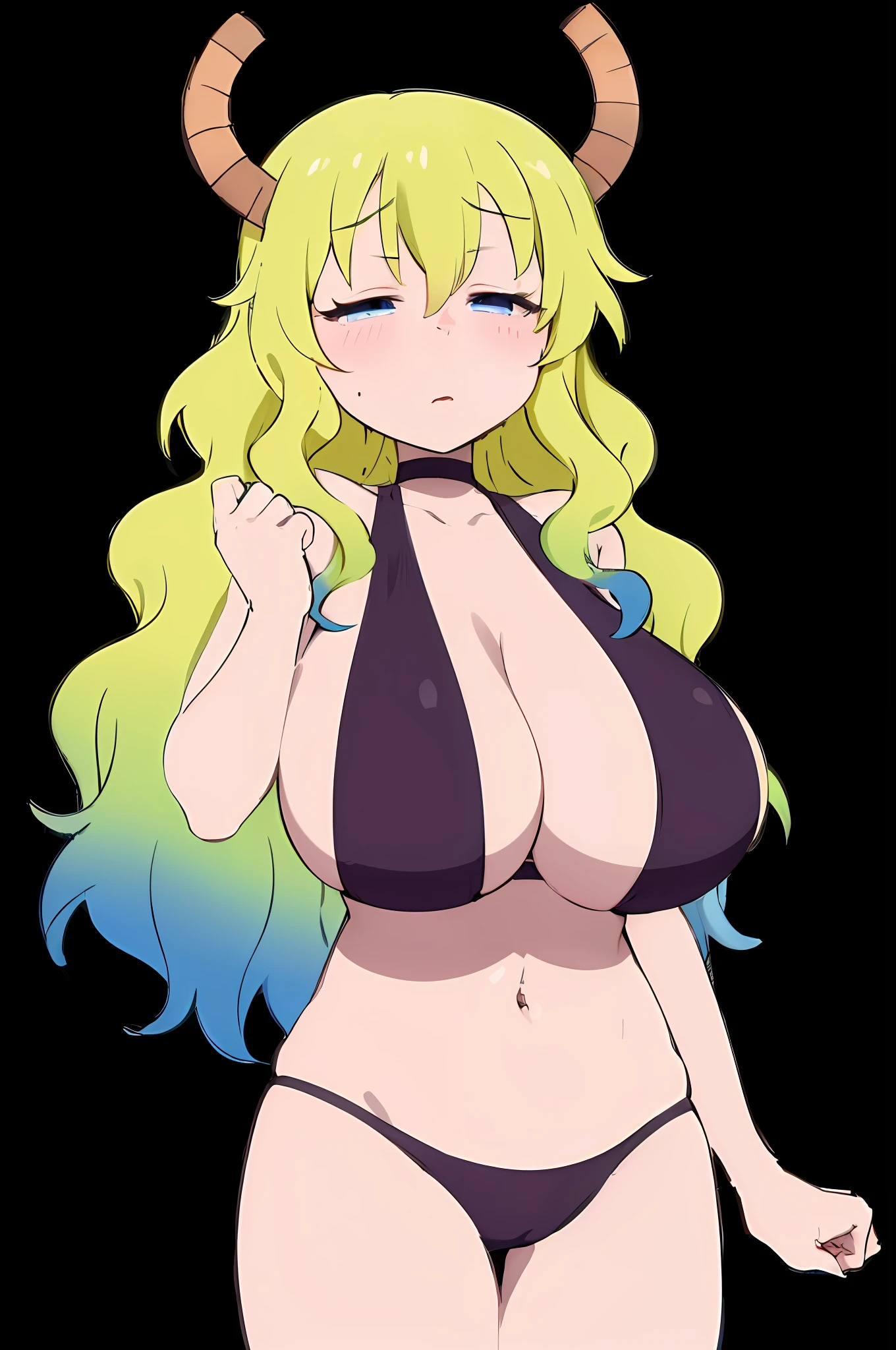 (realistic: 1.4), (masterpiece, side lighting, beautiful finely detailed eyes: 1.2), masterpiece*portrait, realistic, 3d face, bright eyes, shiny hair, skin loss, soil, embarrassed, (belly), black panties, thin bra, super long hair, giant breasts, thick thighs.