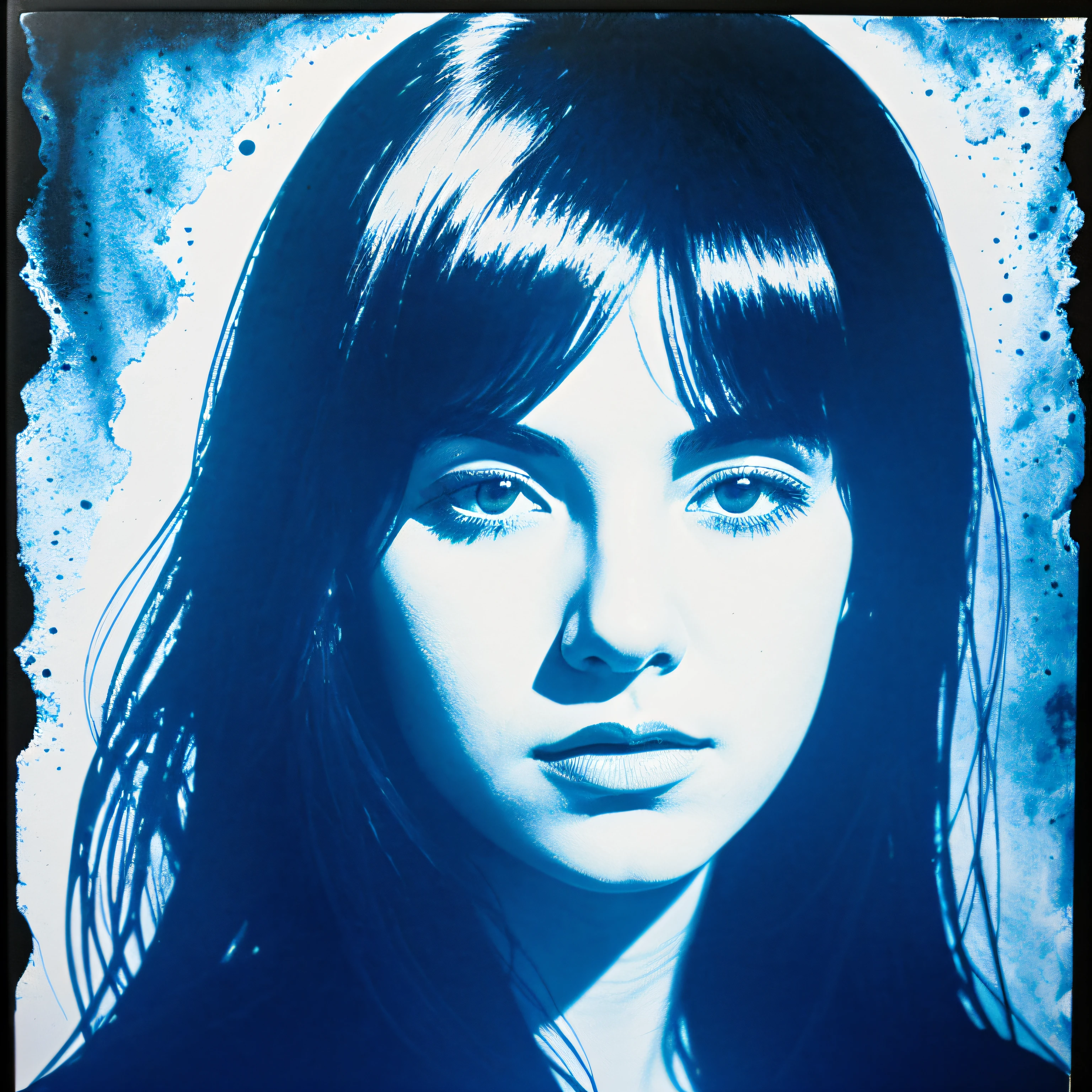 purple Cyanotype printing portrait art, Graphic design, poster, fine art -- s200 -- ar 9:16 -- chaos 15 -- V5:2 --auto