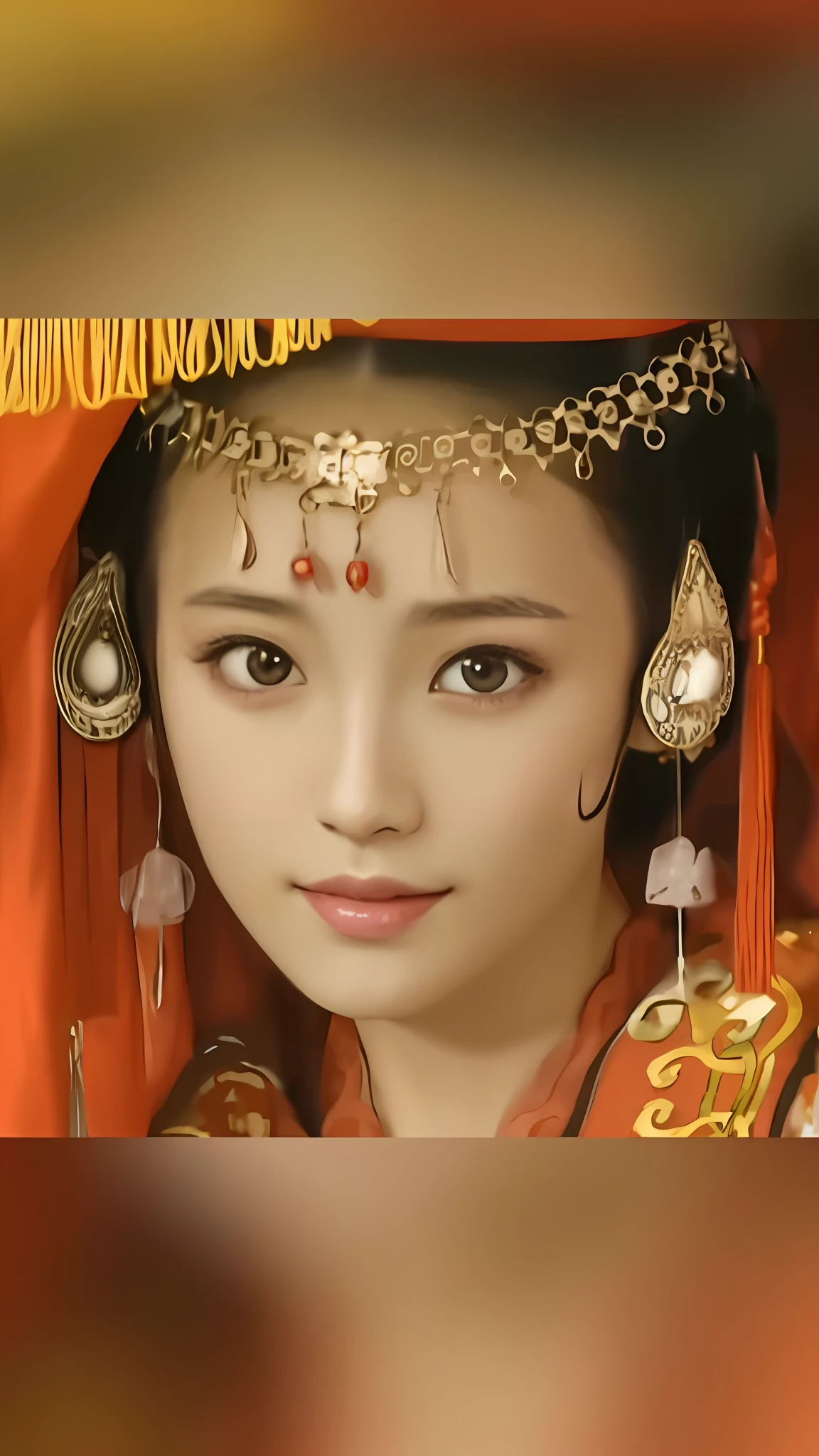 a close up of a woman wearing a red headdress and a red scarf, China Princess, ancient chinese princess, a young woman as genghis khan, ancient chinese beauties, queen of the sea mu yanling, ancient asian dynasty princess, ruan jia beautiful!, traditional chinese, Traditional beauty, Chinese girl, royal palace ， A girl in Hanfu