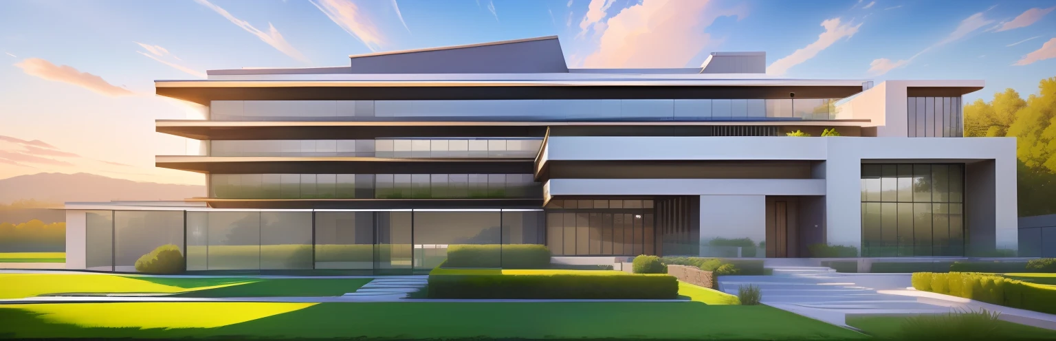 naatural louvers,Lots of windows,blue sky,white walls,building,4-story