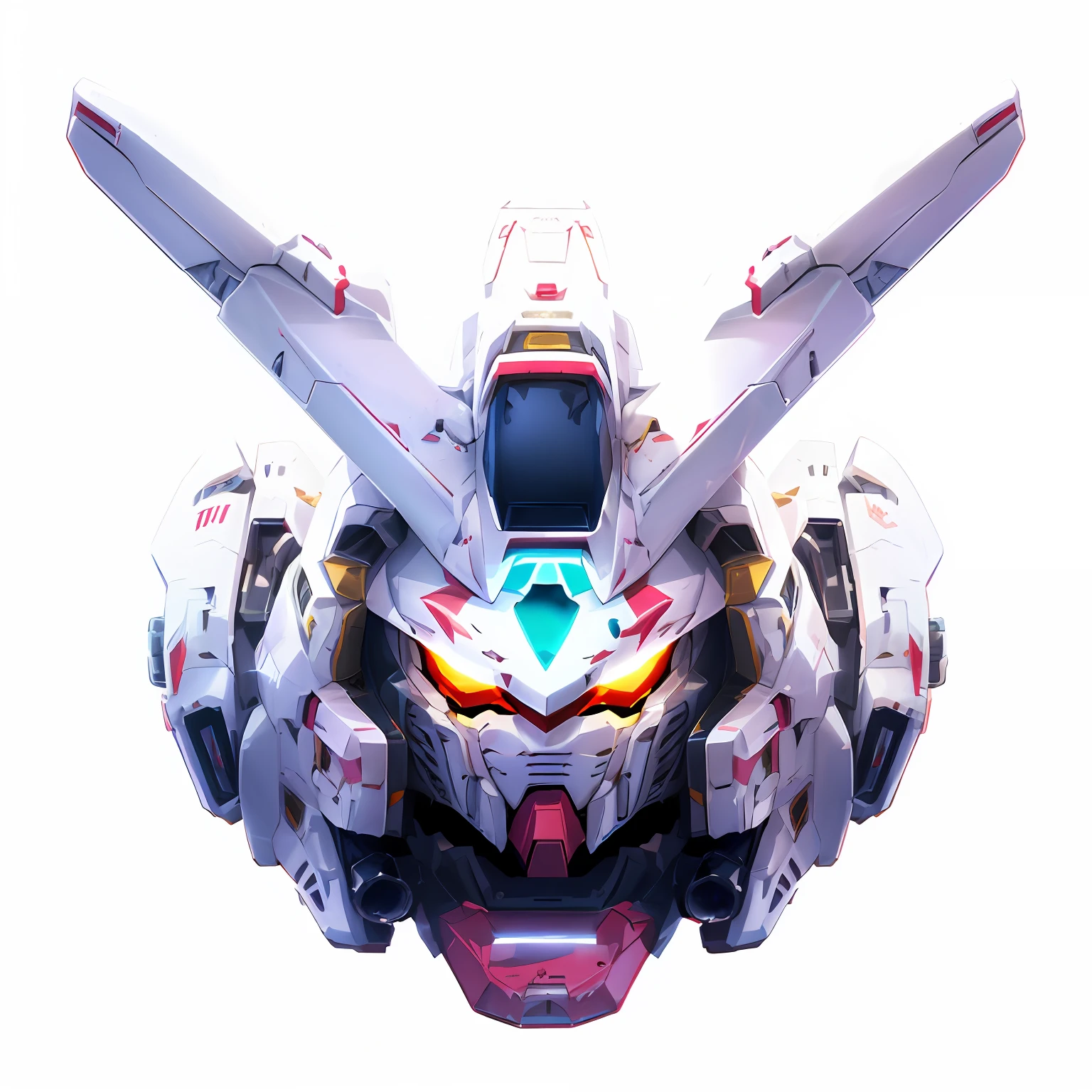 a close up front facing robot with a large head and a large bunny style robot ears, gundam mech inspired head, robot mecha, cinematic front shot, an anime large mecha robot, white mecha, mecha wings, barbatos mobile suit, anime robotic mixed with organic, alexandre ferra white mecha, glass oled mecha visor, cool mecha style,