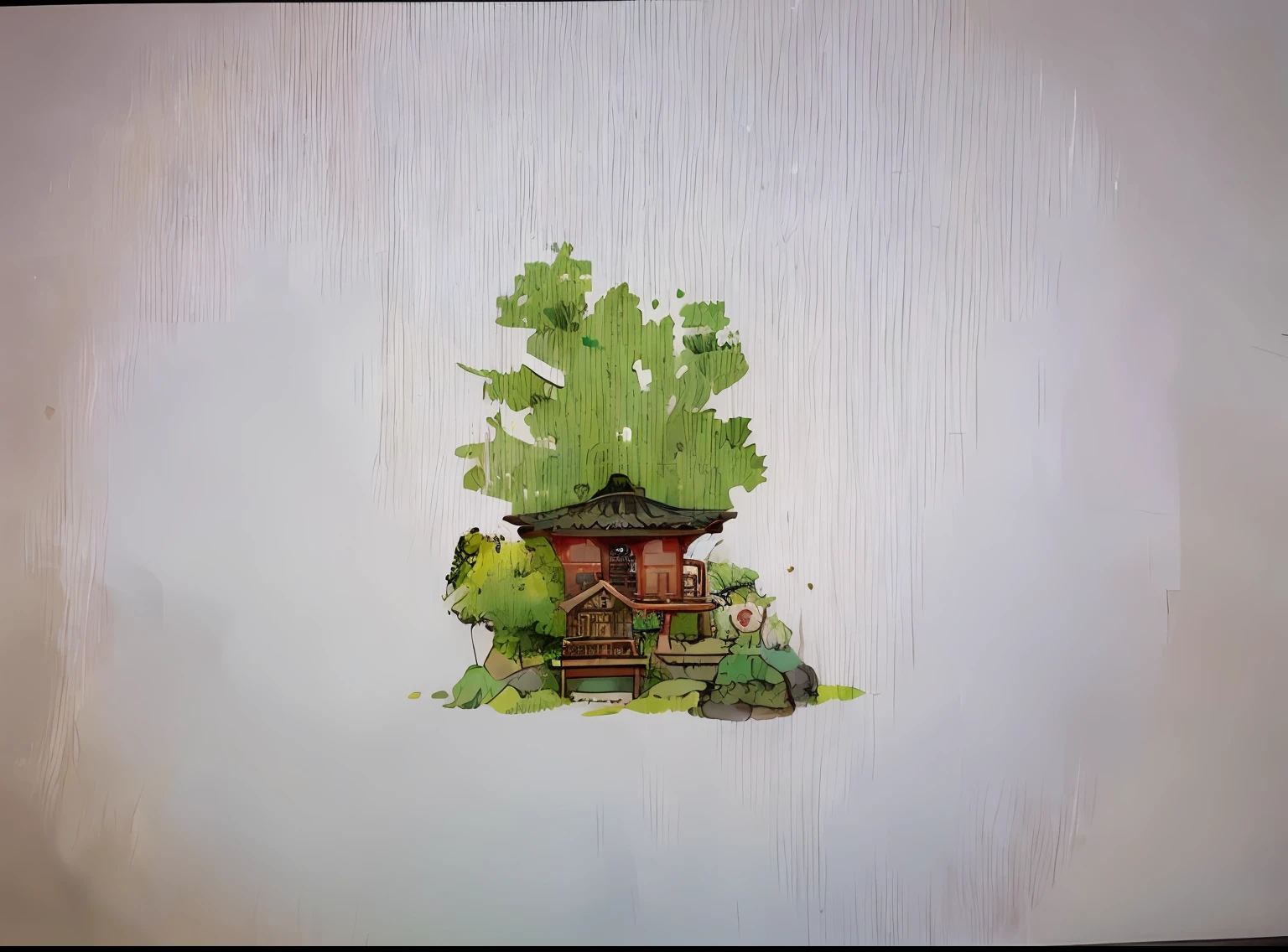 there is a picture of a small house on a computer screen, Ghibli Studio style, Concept art!!, bonsai tree house, Concept art!, studio ghibli smooth concept art, studio ghibli scheme, inspired by Hiroshi Yoshida, studio ghibli environment, style of studio ghibli, ghibli studio anime style, traditional japanese concept art, digital painting of a pagoda