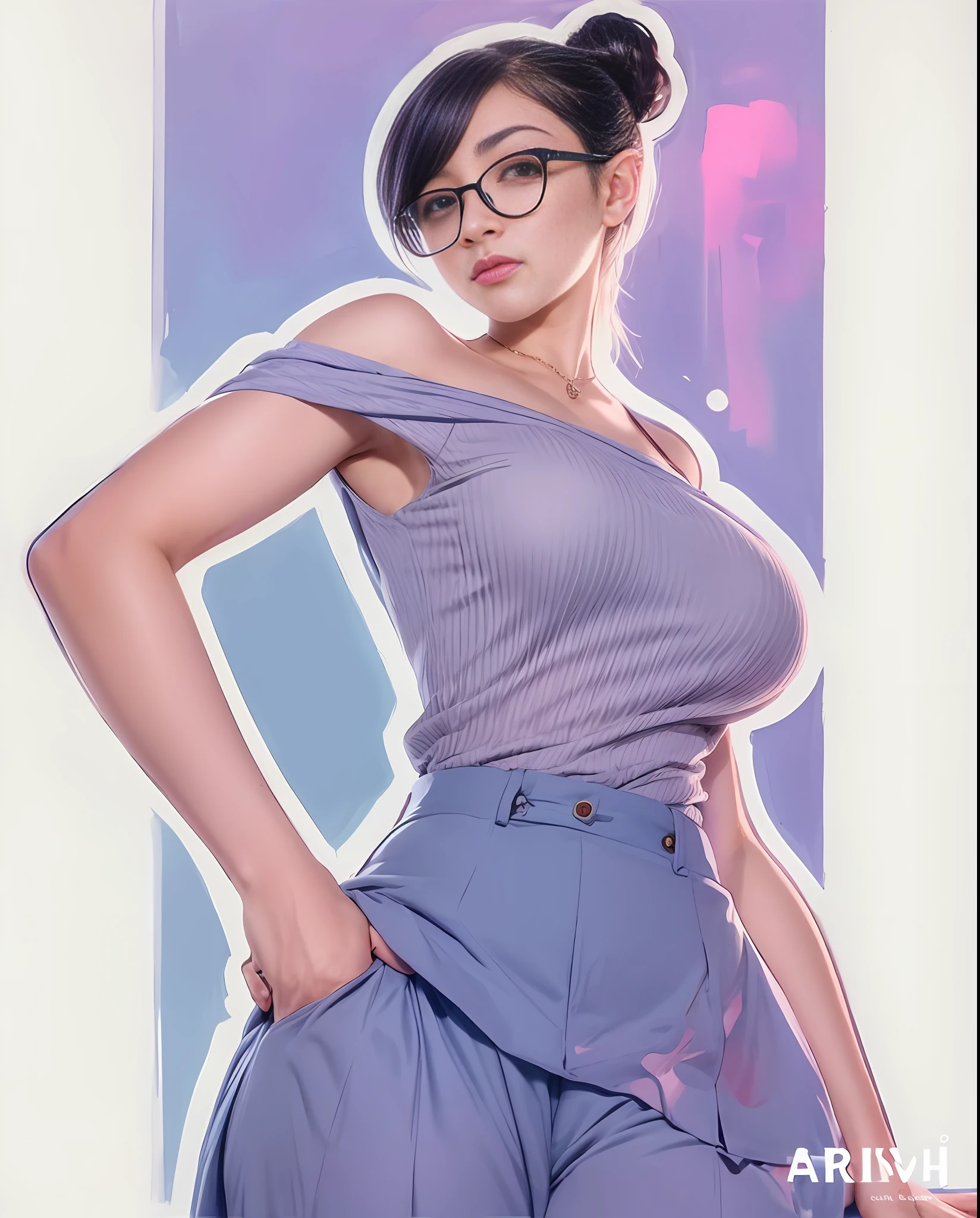 a close up of a cartoon of a woman with glasses, retrato de corpo inteiro de um curto!, Commission for High Res, totalmente vestido. pintura de sexy, OC Commission, clothed non - portrait, Ilya Kuvshinov. 4 mil, Estilo Ilya Kuvshinov, full body commission for, thicc, Lowres