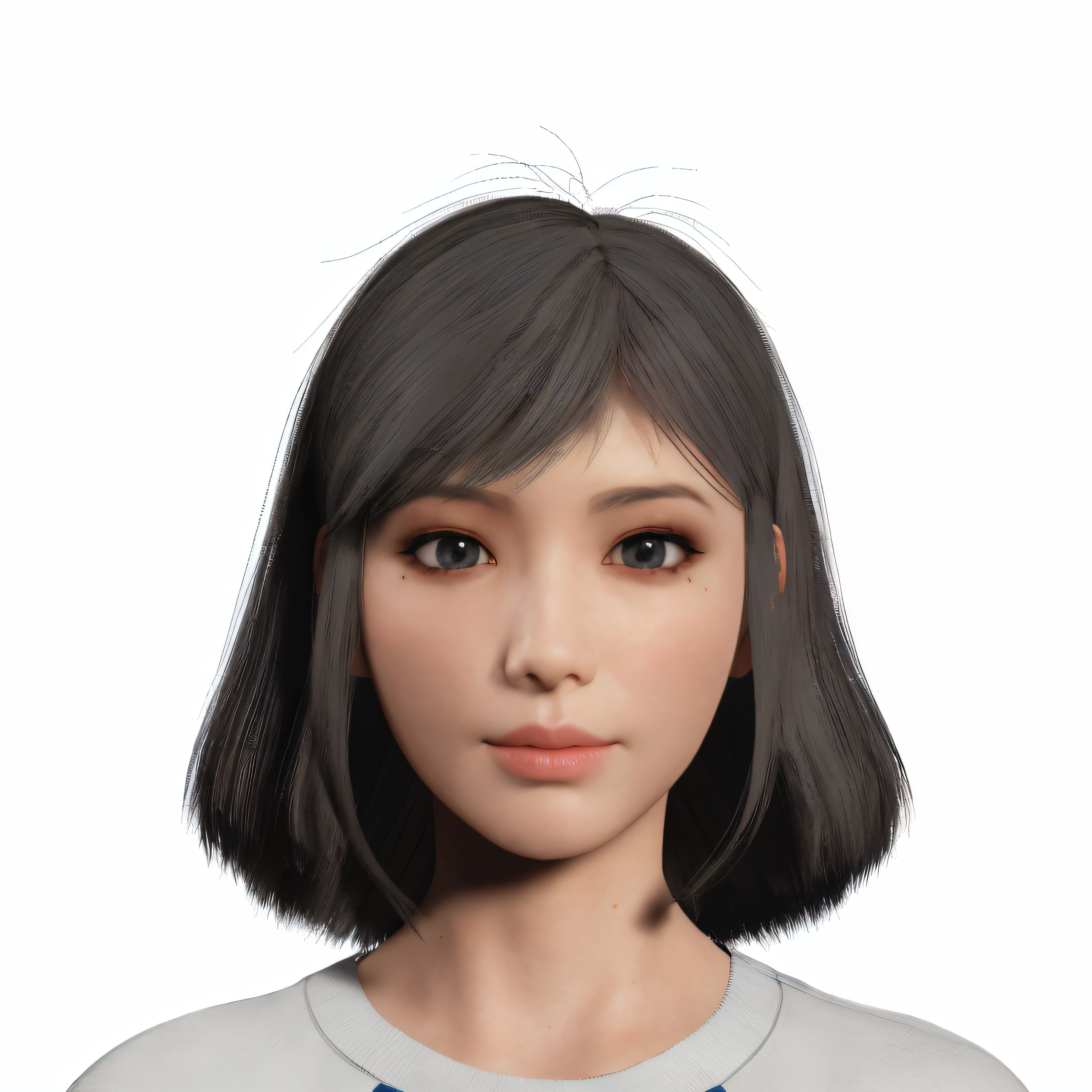 a close up of a woman with a gray hair and a white shirt, 3 d anime realistic, Realistic anime 3 d style, render of a cute 3d anime girl, photorealistic anime girl rendering, Realistic young anime girl, with very highly detailed face, semi realistic anime, 8k portrait render, anime styled 3d, detailed face of a asian girl