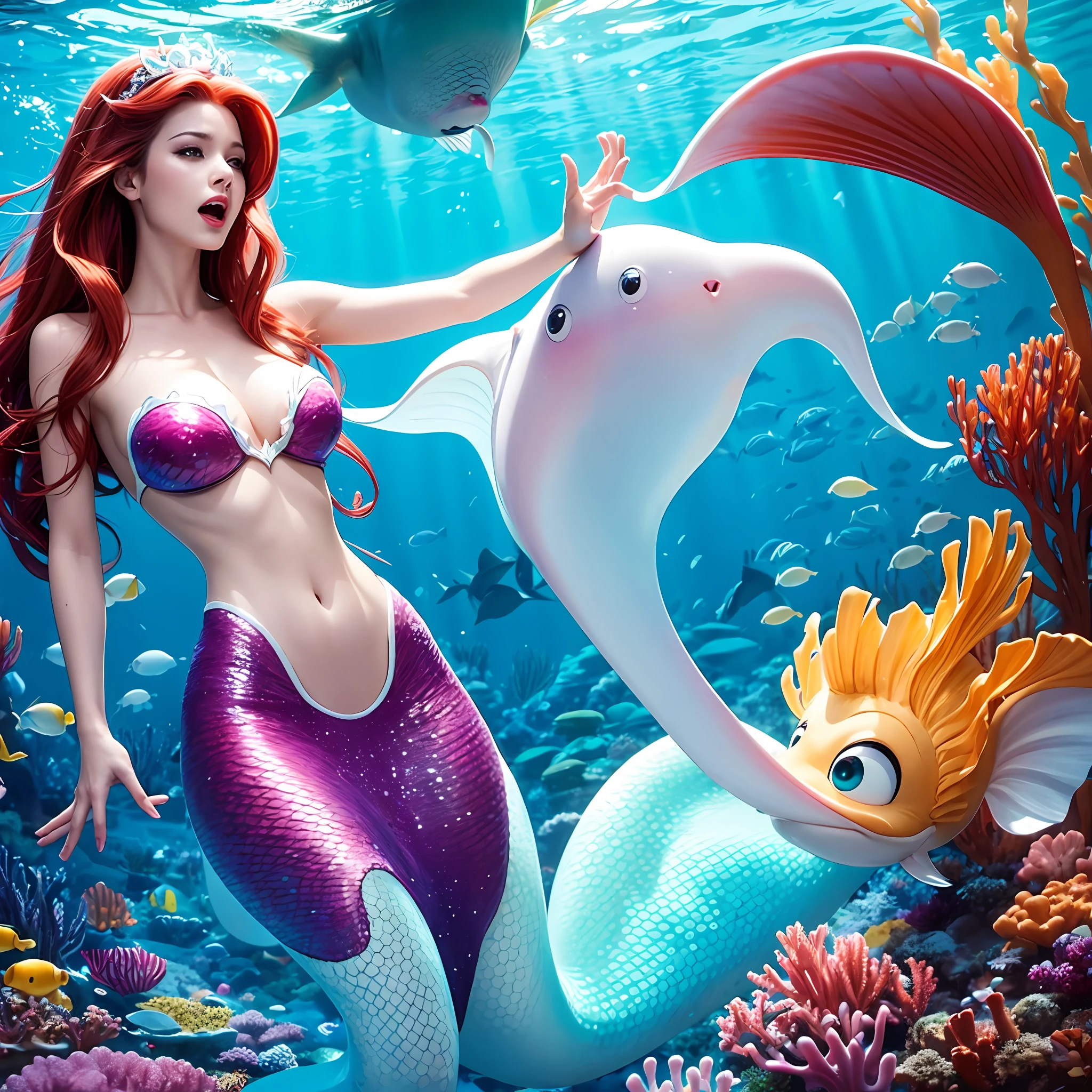 A bad squid singing under the sea with little mermaid --auto