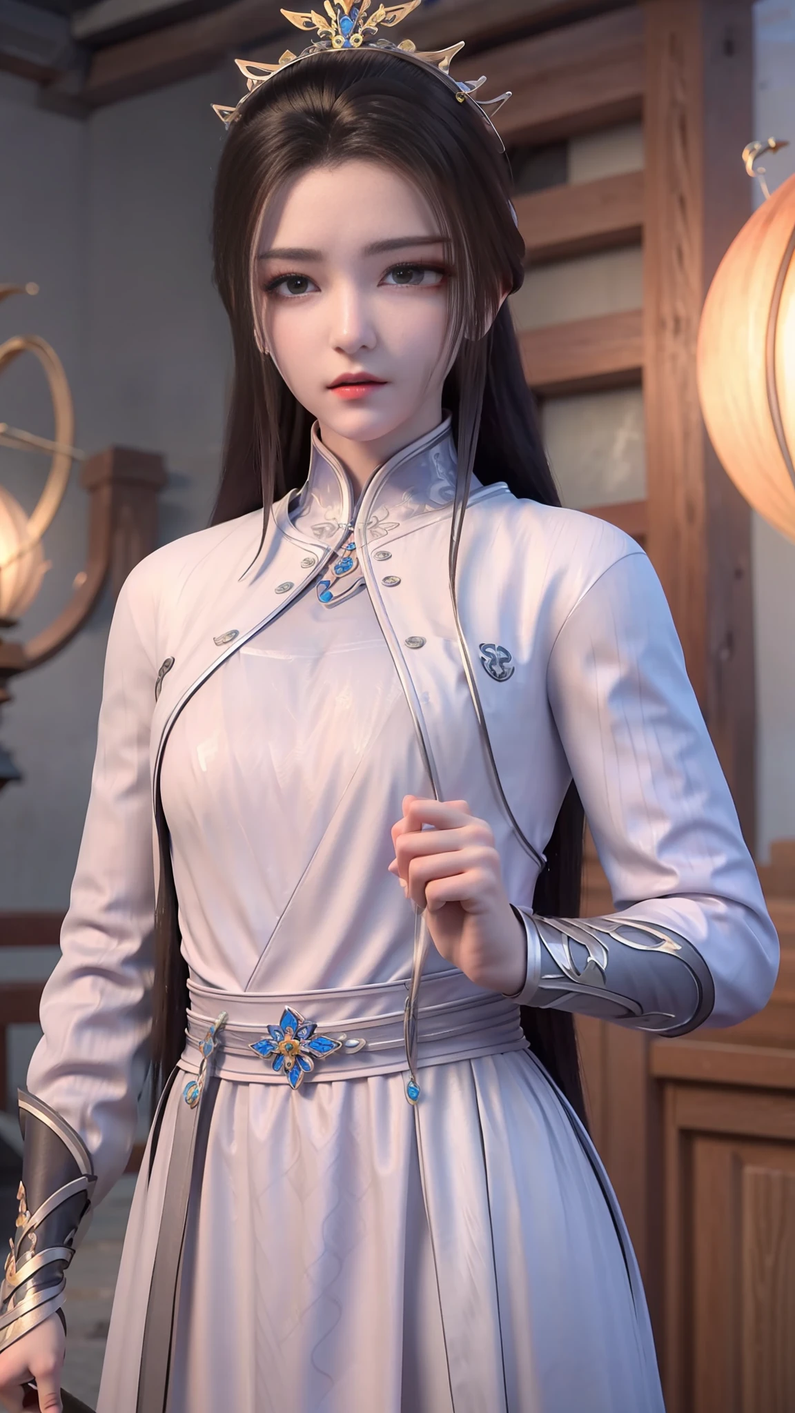 masterpiece,best quality,1girl, brown eyes, black_hair, chinese clothes,red dress,crown,jewelry,hair ornament,looking_at_viewer, cowboy shot,