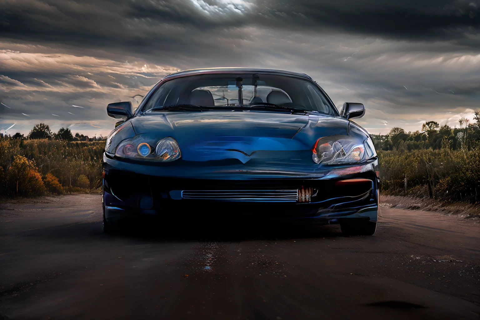 (abstract:1.2) front view (the tesla car, beautiful clouds, night:1.1) portrait, artistic sharp gloomy art, (dan mumford style:1.3), hdr, realism, cinematic atmosphere, lovecraft style, (JimJorCrafLogo art style:1.4).