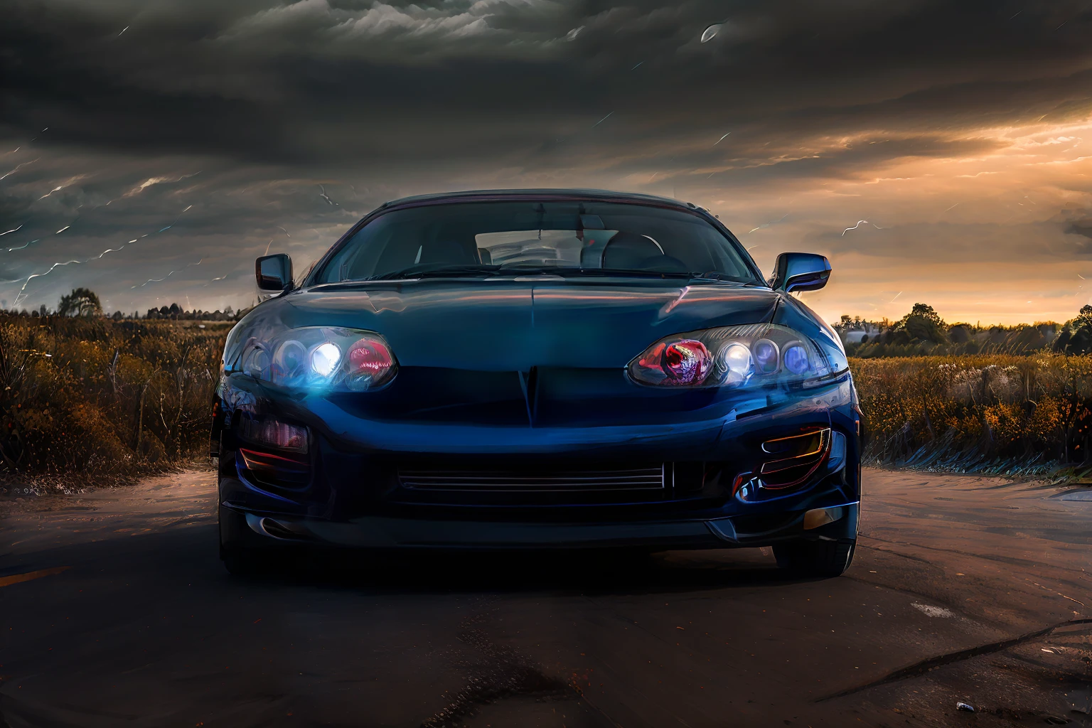 (abstract:1.2) front view (the tesla car, beautiful clouds, night:1.1) portrait, artistic sharp gloomy art, (dan mumford style:1.3), hdr, realism, cinematic atmosphere, lovecraft style, (JimJorCrafLogo art style:1.4).