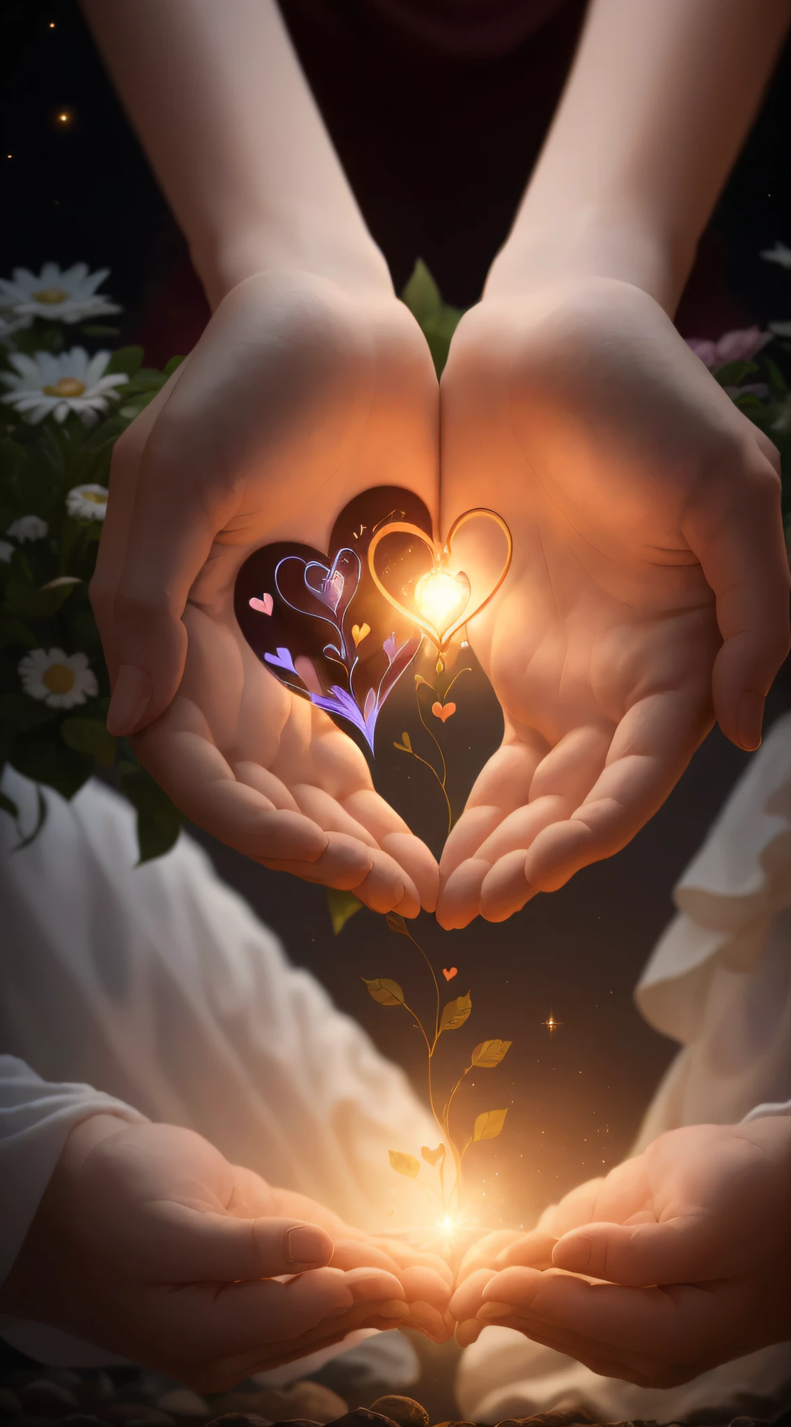 ((masterpiece)), ((best quality)), 8k, high detailed, ultra-detailed, 

In the scene, a person's heart is depicted with a radiant glow, representing the purification and purity of the inner self. The heart emits a gentle and warm light, illuminating the surrounding space.

The concept of inner purification can be portrayed in various contexts. One possibility is depicting the person in a serene environment, such as a peaceful garden or a tranquil forest. The person can be shown meditating or engaging in mindful practices, symbolizing the process of cleansing and calming the mind.

Another option is to incorporate elements of interpersonal connection and compassion. The person's glowing heart can be depicted during an act of kindness, where they are shown helping or comforting others. This represents the purification of the heart through empathy and love towards fellow beings.

((best quality)), 8k, high detailed, ultra-detailed